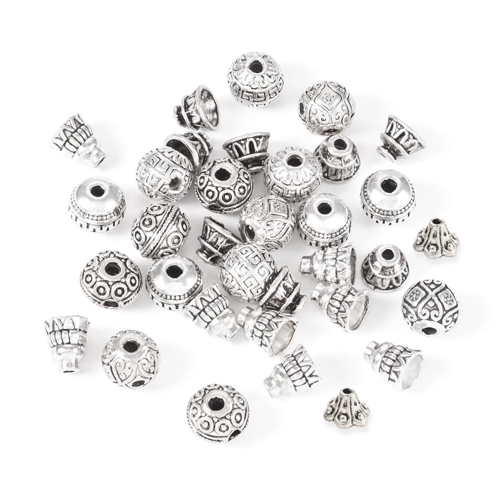Craftdady 20Sets Tibentan Guru Beads 3-Hole T-Drilled Beads Antique Silver for Rosary Necklace Prayer Bracelet Buddhist Jewellery Making
