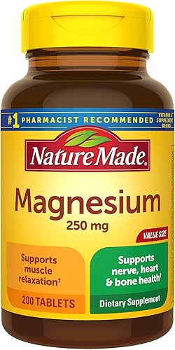Nature Made Óxido de magnesio de 250 mg suplemento dietético para apoyo a la salud muscular cardíaca óseo y nervioso 200 comprimidos suministro de
