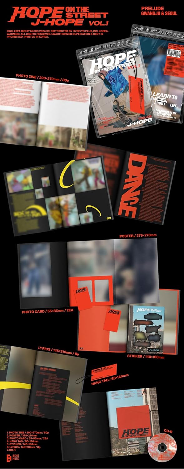 DREAMUS [Weverseshop POB Exclusive] BTS J-Hope Hope ON The Street VOL.1 Special Album Contents+Weverse Shop POB+Photo zine+Sticker+Card+Tracking Sealed J Hope (Full 3 Version Set)