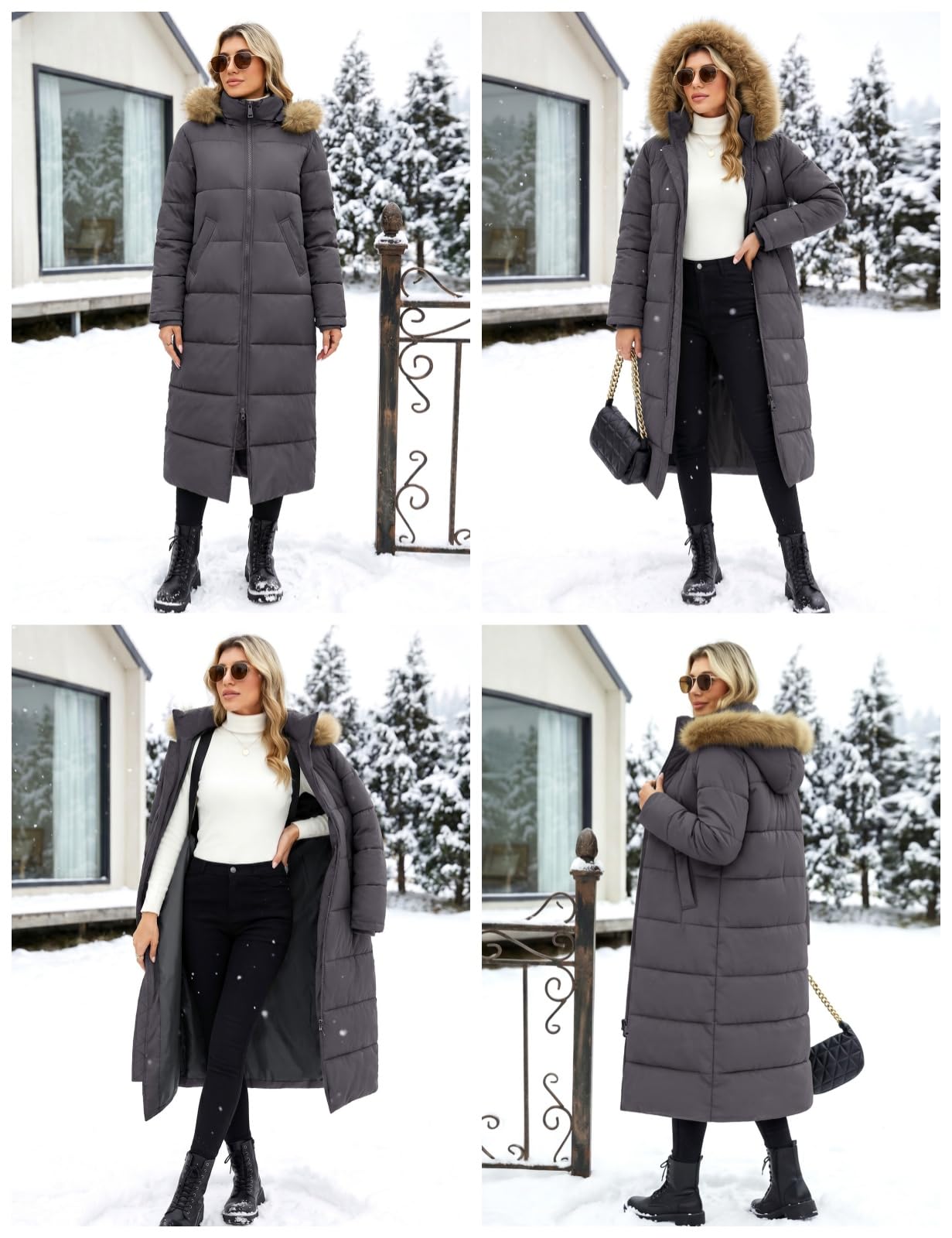 Tuopuda Manteaux Femme Long Manteau d'hiver Chaud pour Femme Blouson Hiver à Capuche Manches Longues Epaissé Vêtement d'extérieur d'hiver Rembourré Coupe-Vent