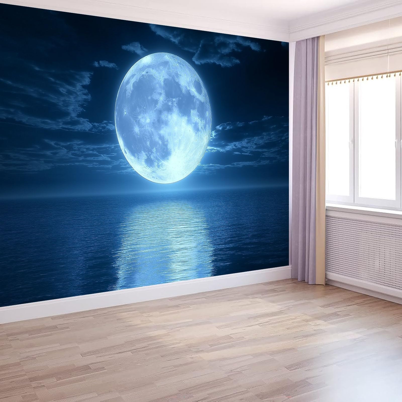 3D Fotomurale Murales Paesaggio fantasy misterioso Carta Parati Adesiva, Chiaro di luna naturale sul lago Non Tessuto Decorazione Parete, 300 x 210 cm Parete Camera da Letto Pareti Murale