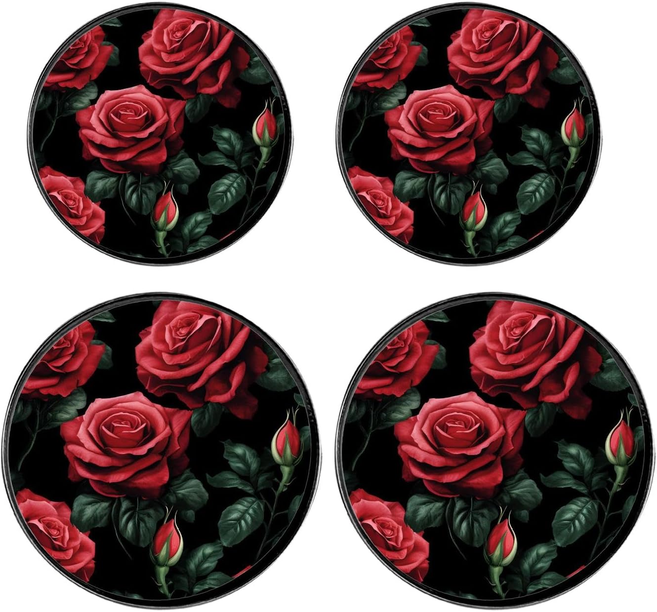 Red Rose Flowers Floral Pattern Set of 4 Stove Burner Covers - Premium Round Electric Stove Range Protectors,8 IN & 10 IN