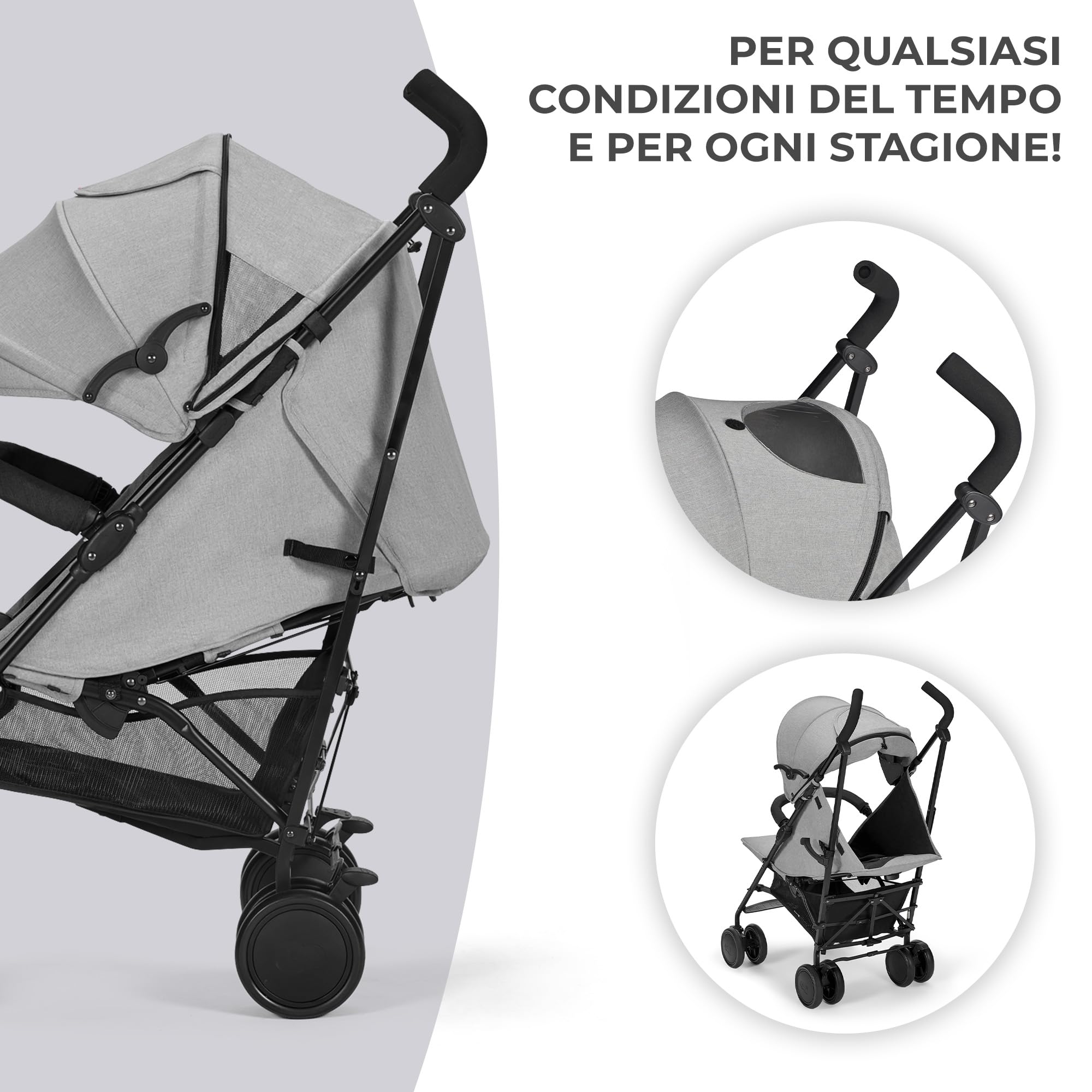 kk Kinderkraft Passeggino Leggero SIESTA, Pieghevole Veloce Compatto, Schienale reclinabile, Barra di sicurezza, Posizione Nanna, Accessori, fino a 22 kg, Grigio
