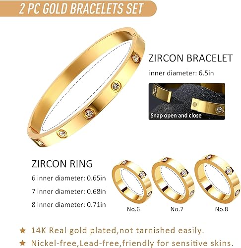 Miniatura 6 de ZLLOO Pulseras de oro para mujer, chapado en oro real de 14 quilates, con circonita cúbica, no se deslustra, pulseras de nudo de amor, ajustables, a