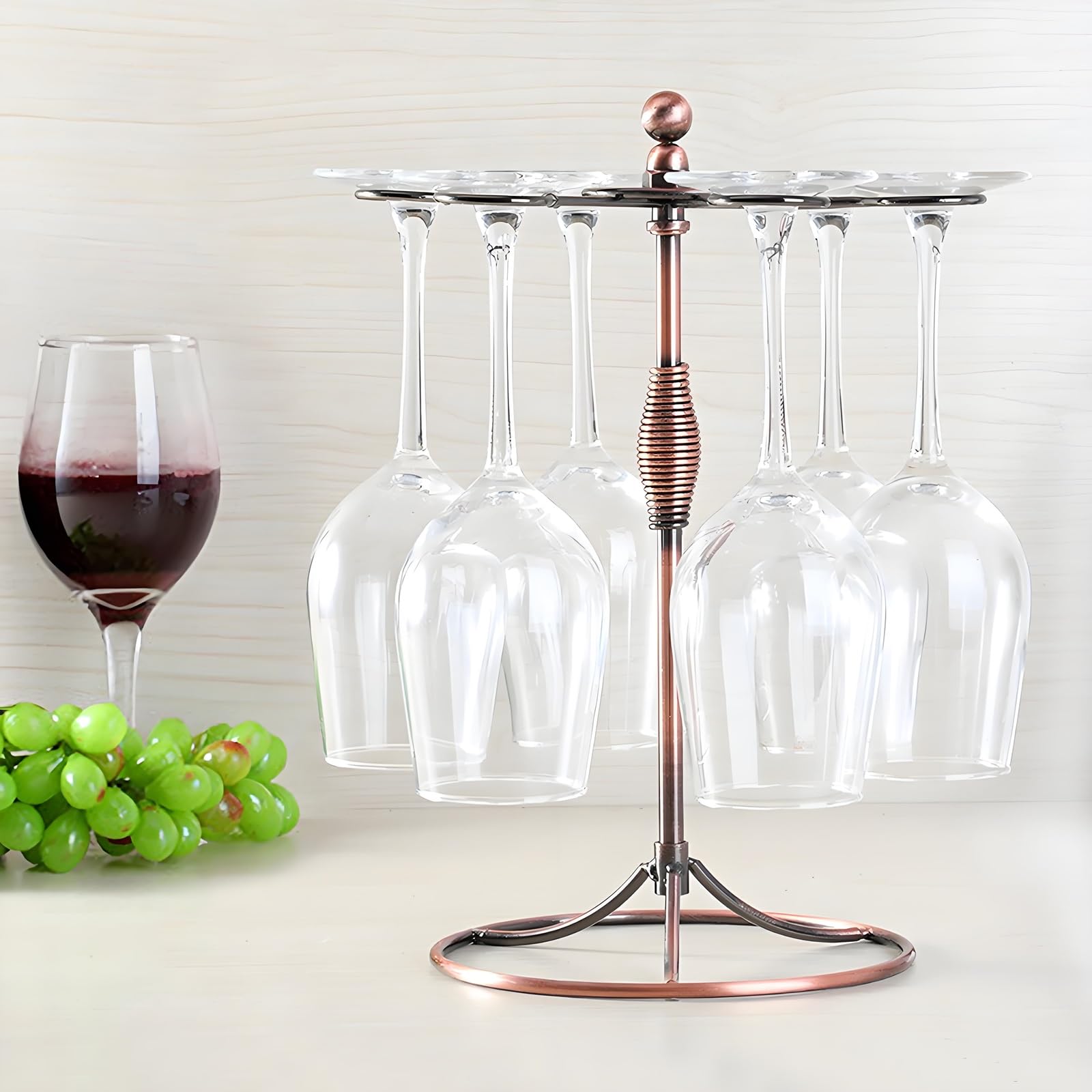 Soporte para copas de vino de bronce, estante de secado independiente para encimera envejecida, colgador artístico de exhibición de vidrio de mesa con 6 ganchos para almacenamiento en el hogar 3