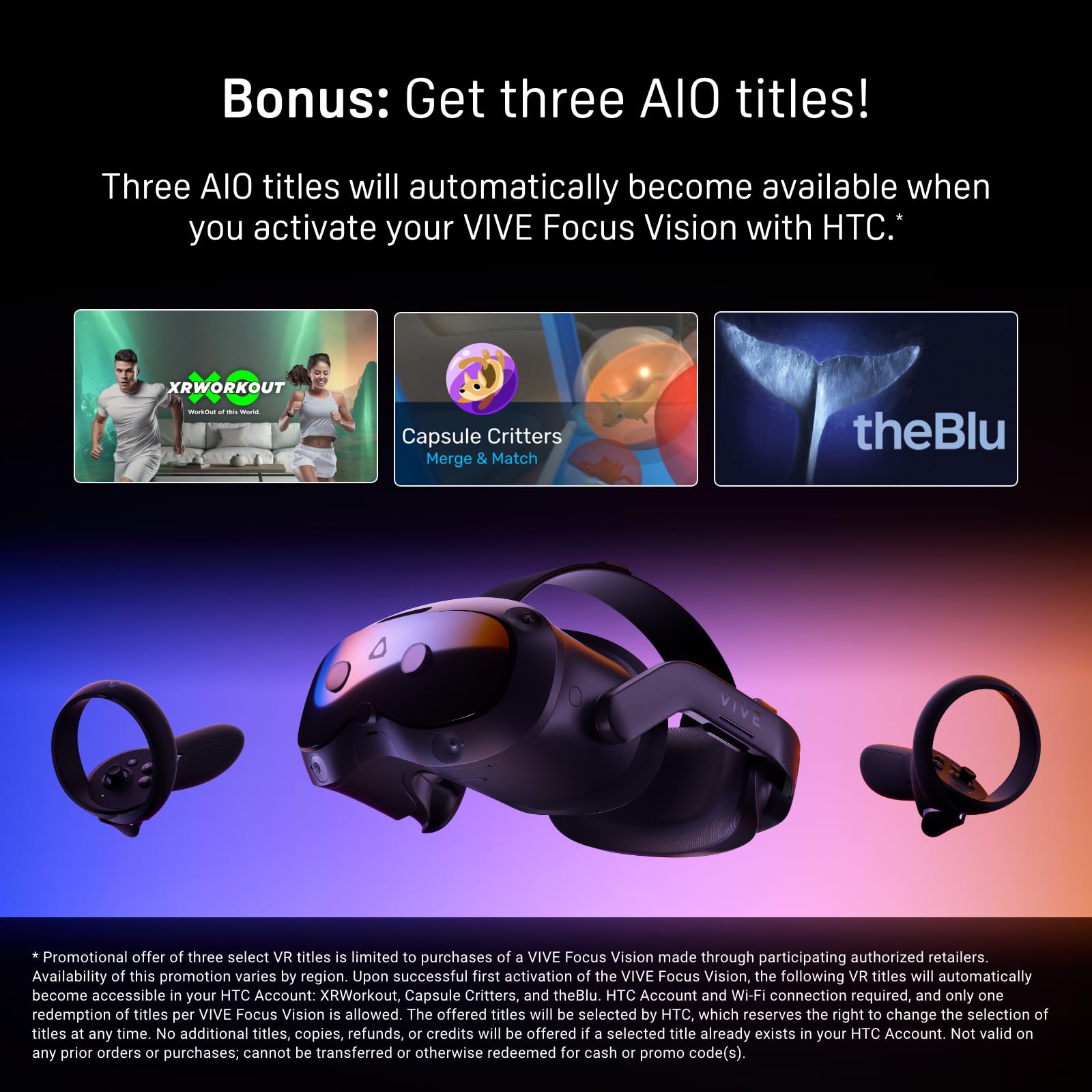 HTC Vive Focus Vision Wired Bundle — XR Headset with DisplayPort PC VR Streaming Kit