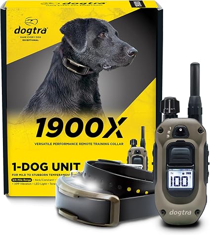 Dogtra 1900X E-Collar for Dog Training - 3/4 Mile Range, for Dogs 35 lbs+, IPX9K Waterproof, 100 Stimulation Levels, Vibration, Tone, Rechargeable - Ideal for Dog Owners and Professional Trainers