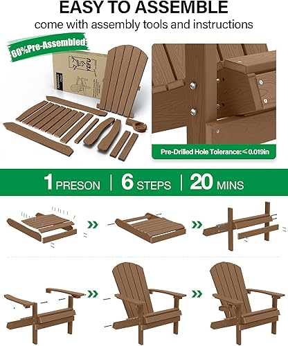 Miniatura 9 de YEFU Silla Adirondack resistente a la intemperie de plástico con textura que imita la madera, de poliestireno de alto impacto, para adultos y