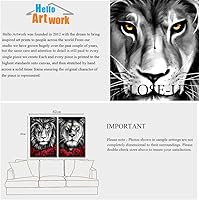Vista 6 de iHAPPYWALL Juego de 2 piezas de lienzo de león y leona, arte de pared de león blanco y negro, flores rojas, arte de animales para dormitorio