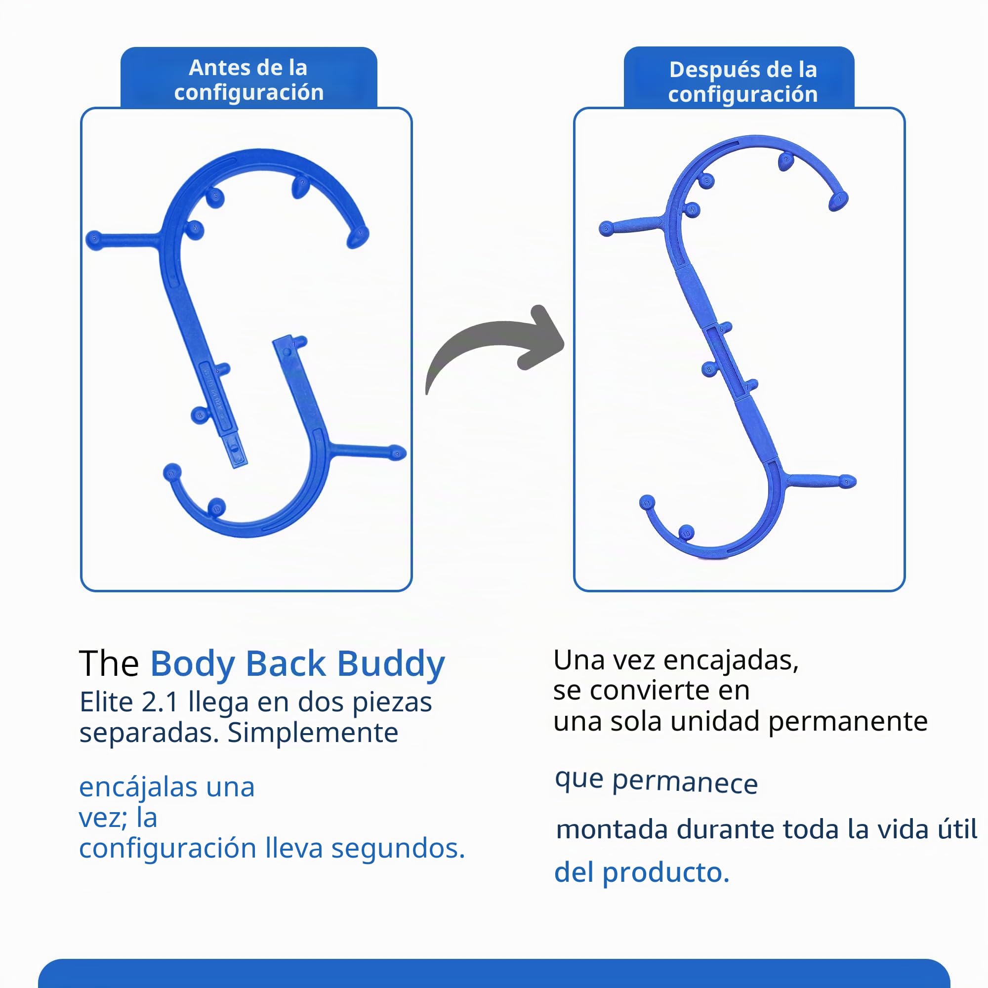 Body Back Buddy Masajeador de Espalda con Póster Instructivo, Masajeador de Punto Gatillo (Azul)