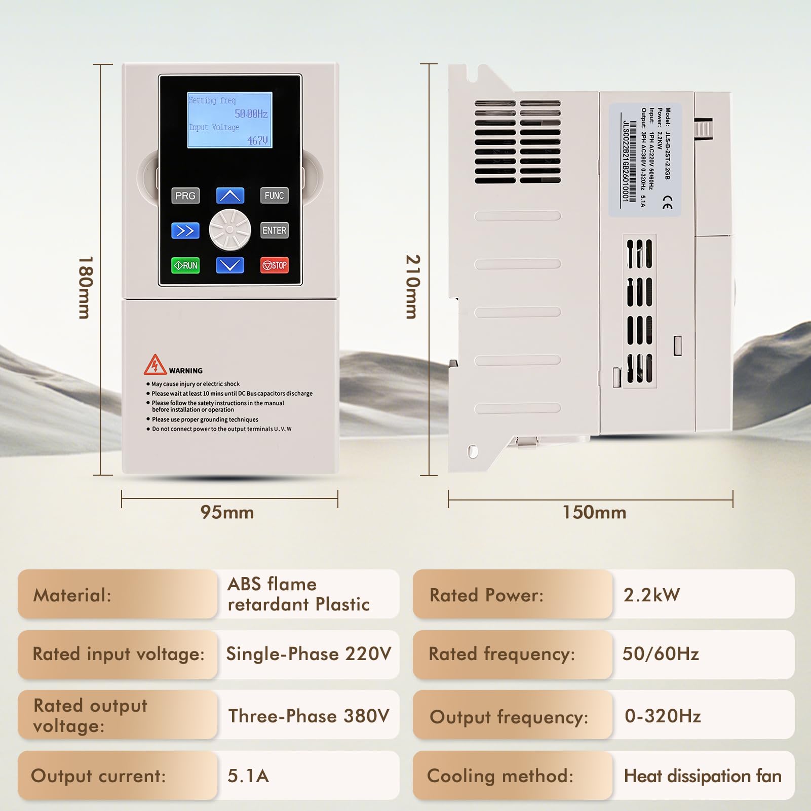 Variateur de Frequence 220v 380v, VFD 2.2 kW Professionnel Convertisseur de Fréquence Entrée Monophasée 220v Sortie Triphasée 380v, Entraînement à Fréquence Variable CNC pour Ventilateurs,Pompes à eau
