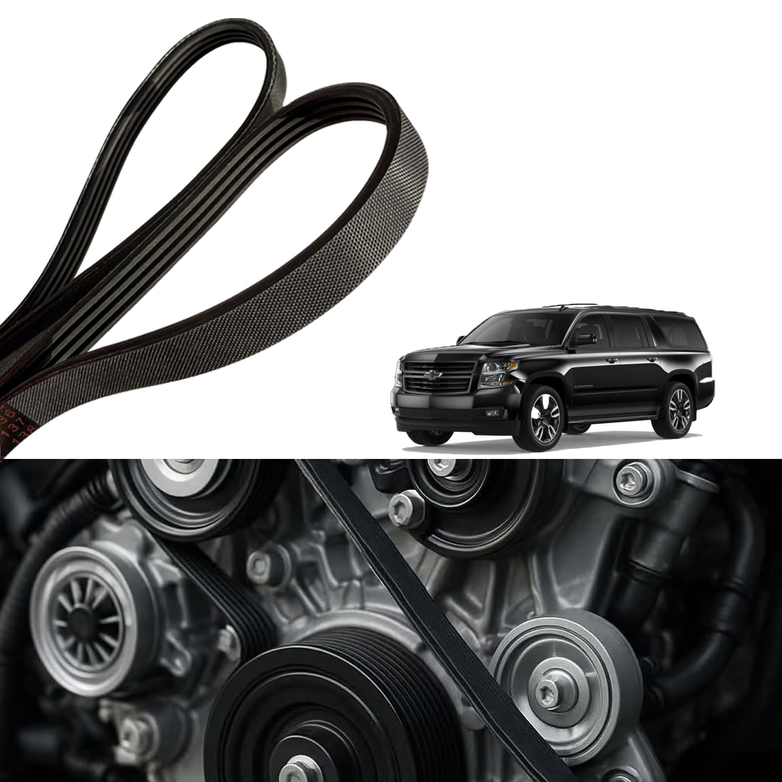 12576447 AC Belt for 1999-2008 Chevy Silverado 1500 2500 3500 Tahoe Suburban, GMC Sierra Yukon, Cadillac Escalade, Hummer H2, 4.8L 5.3L 6.0L 6.2L V8