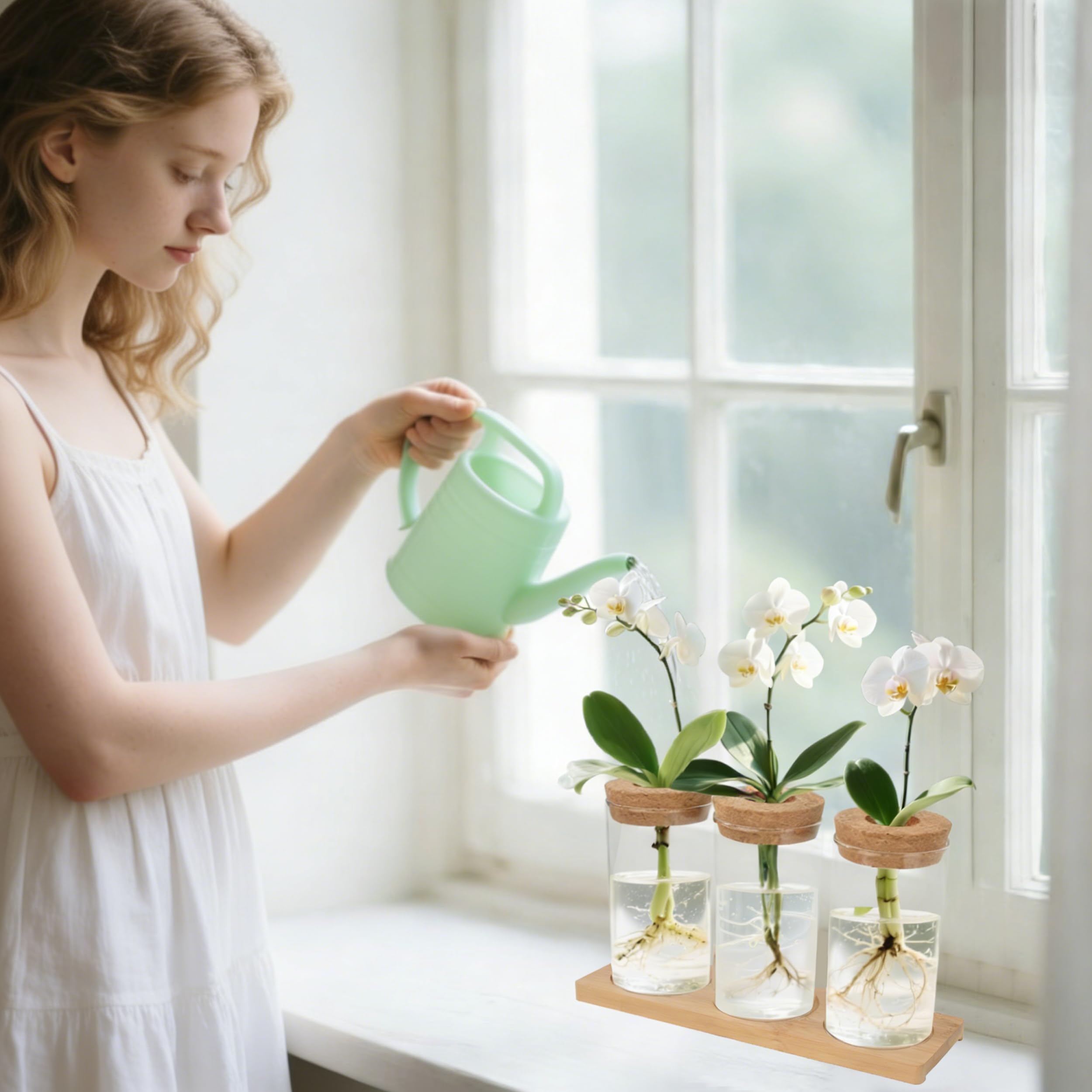 Stations de Propagation de Plantes Vases Hydroponiques avec Socle et Bouchons en Bois 3 Pièces pour Plantes Aquatiques ou Fleurs