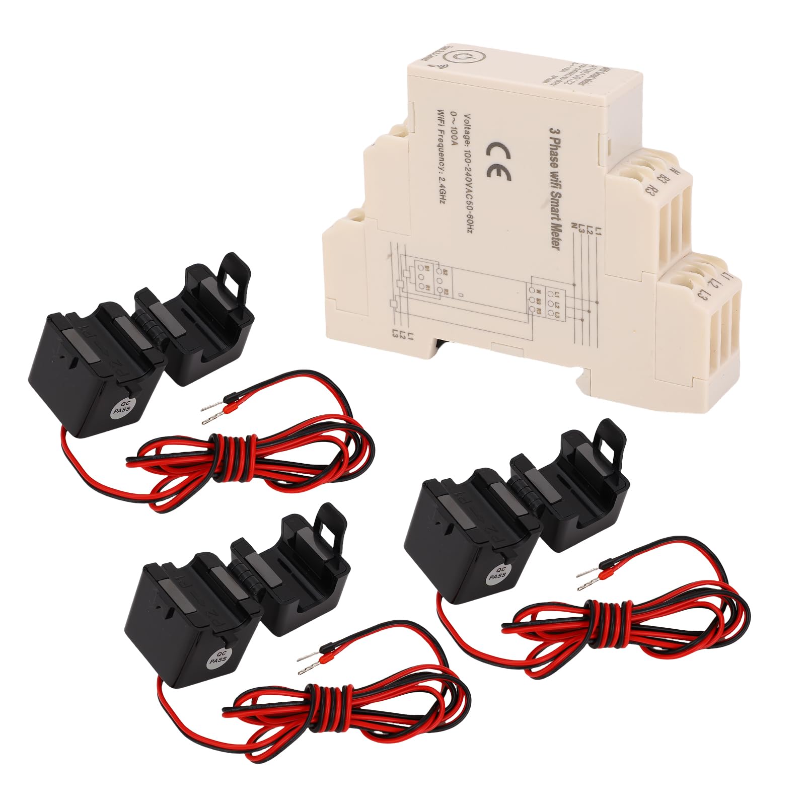 Acouto Licznik Energii 0-100A 3-fazowy Pilot Aplikacji Licznik Energii Elektrycznej z 3 szt. Czujnikami Prądu 100A do urządzeń WiFi Usag -fazowy EnergiiInteligentny EnergiiSmart Power
