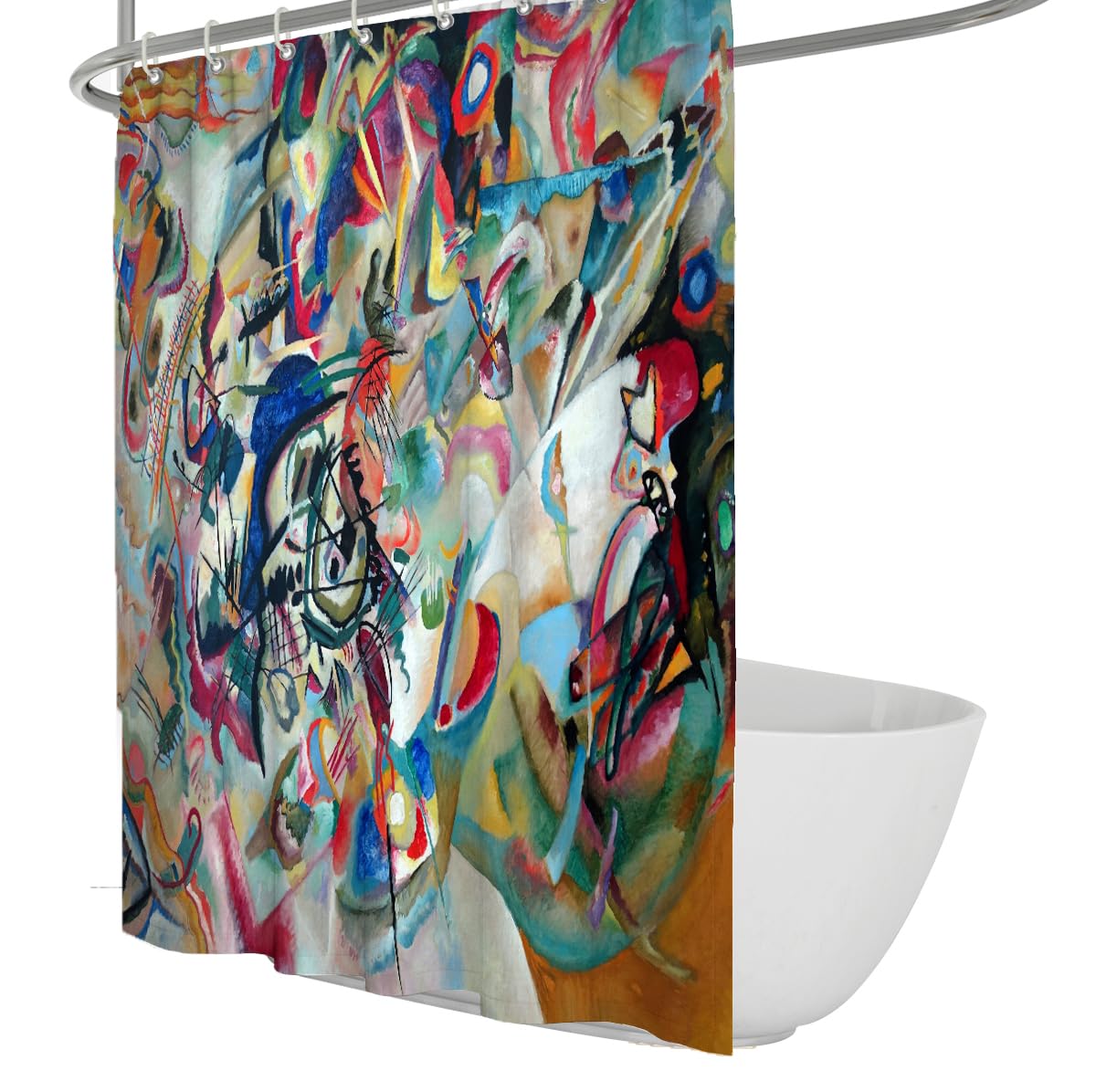 OLLIAR Home Abstract Mid Century Shower Curtain Boho Geometric Bathroom Curtains Hotel Style Polyester Shower Curtains Waterproof Fabric with Hooks 100x180cm