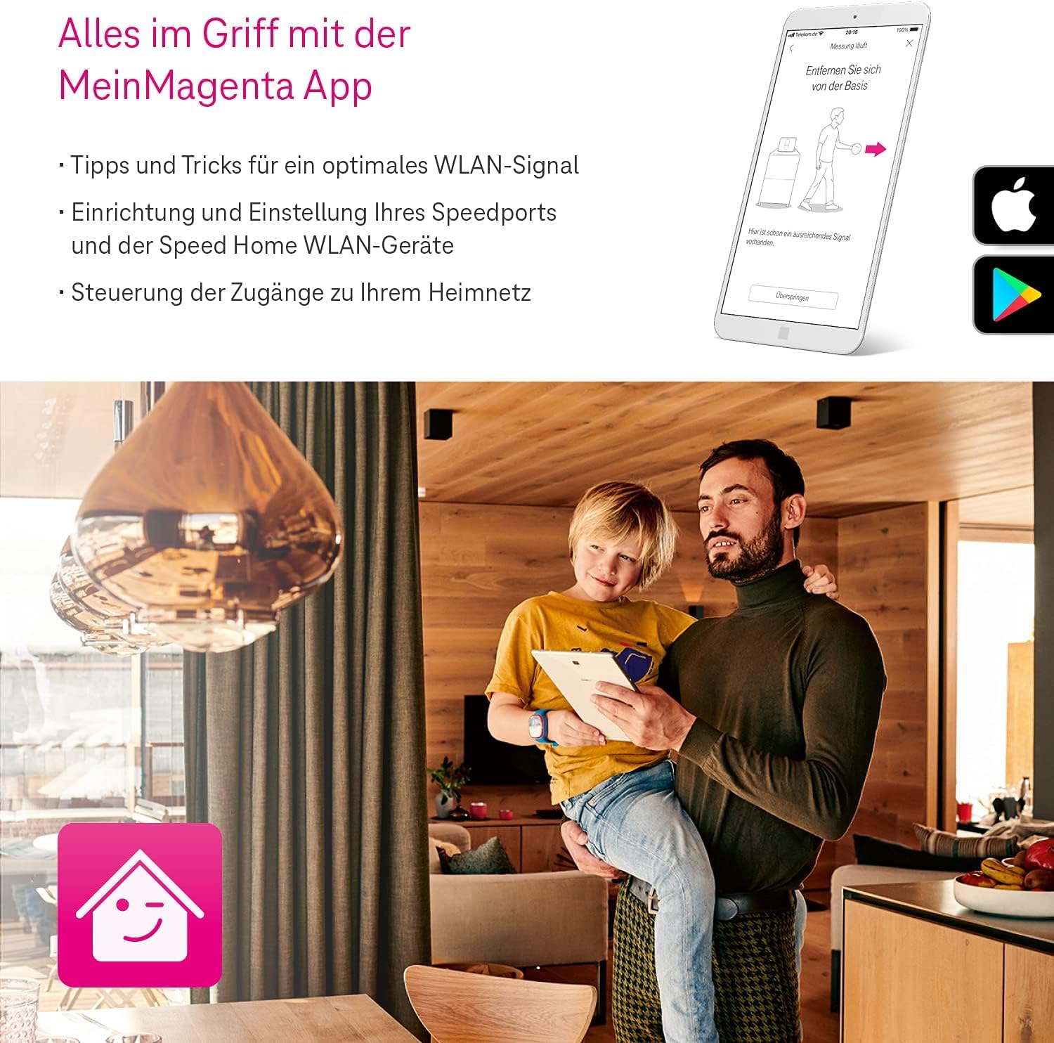 Telekom Speed Home WLAN 2. Gen | Wi-Fi 6 Mesh-Repeater für Starkes Heimnetz | bis 4.800 Mbit/s | Plug & Play per WPS | 2× LAN