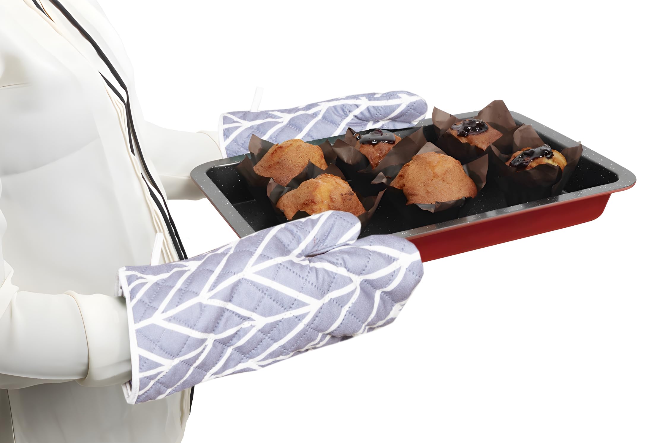 AAZEEM Oven 1 Mitt and 1 Pot Holder with Recycled Infill Silicone Non-Slip Cooking Gloves for Cooking Baking Grilling (2-Piece Set,Grey) - Image 6 thumbnail