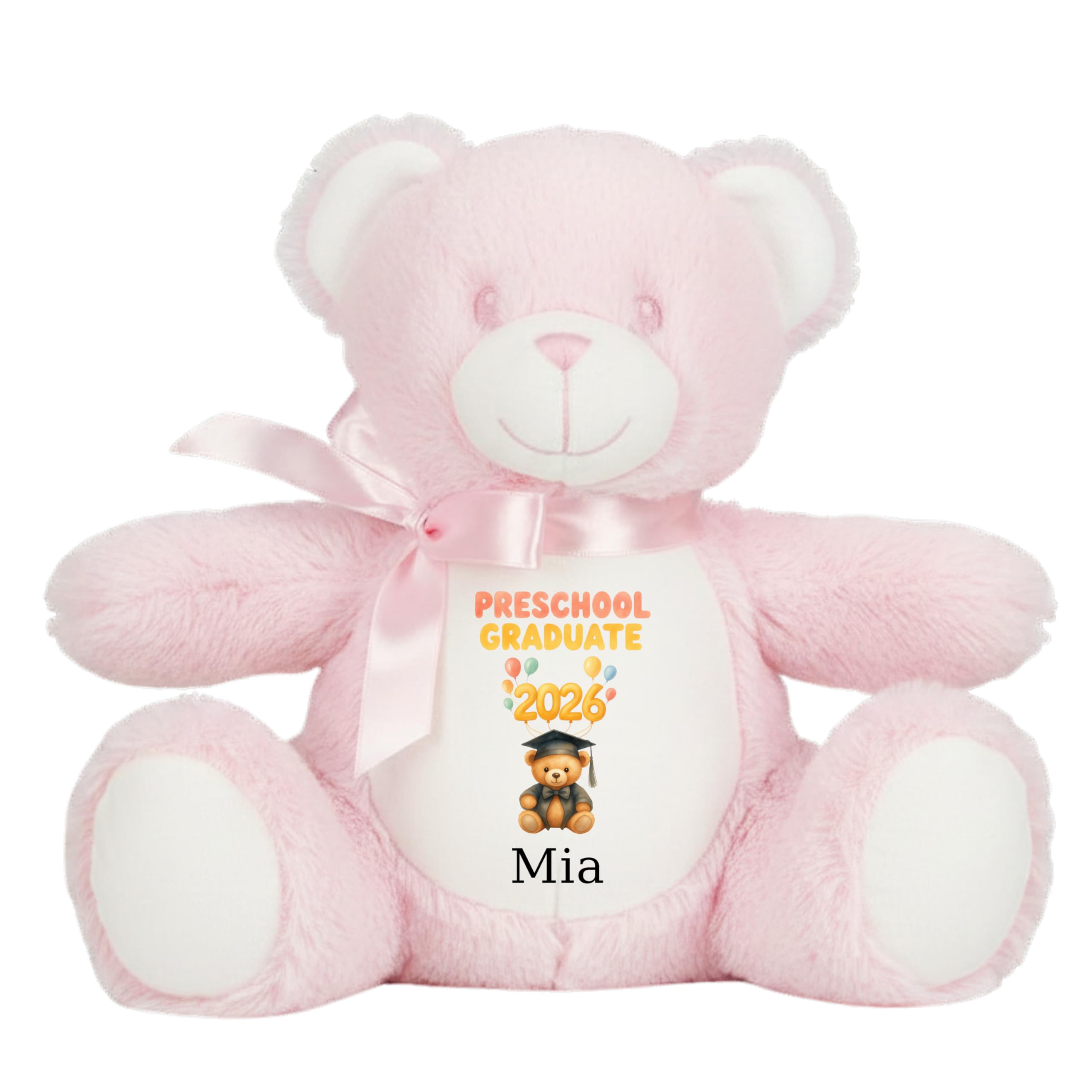 Leaving Preschool Gift Cuddly Toy - Personalised Pre School Graduate 2026 Customised Teddy Toddlers and Kids Plush Named Nursery Starting School Leaver Party Last Day Soft Plushie - Pink Teddy