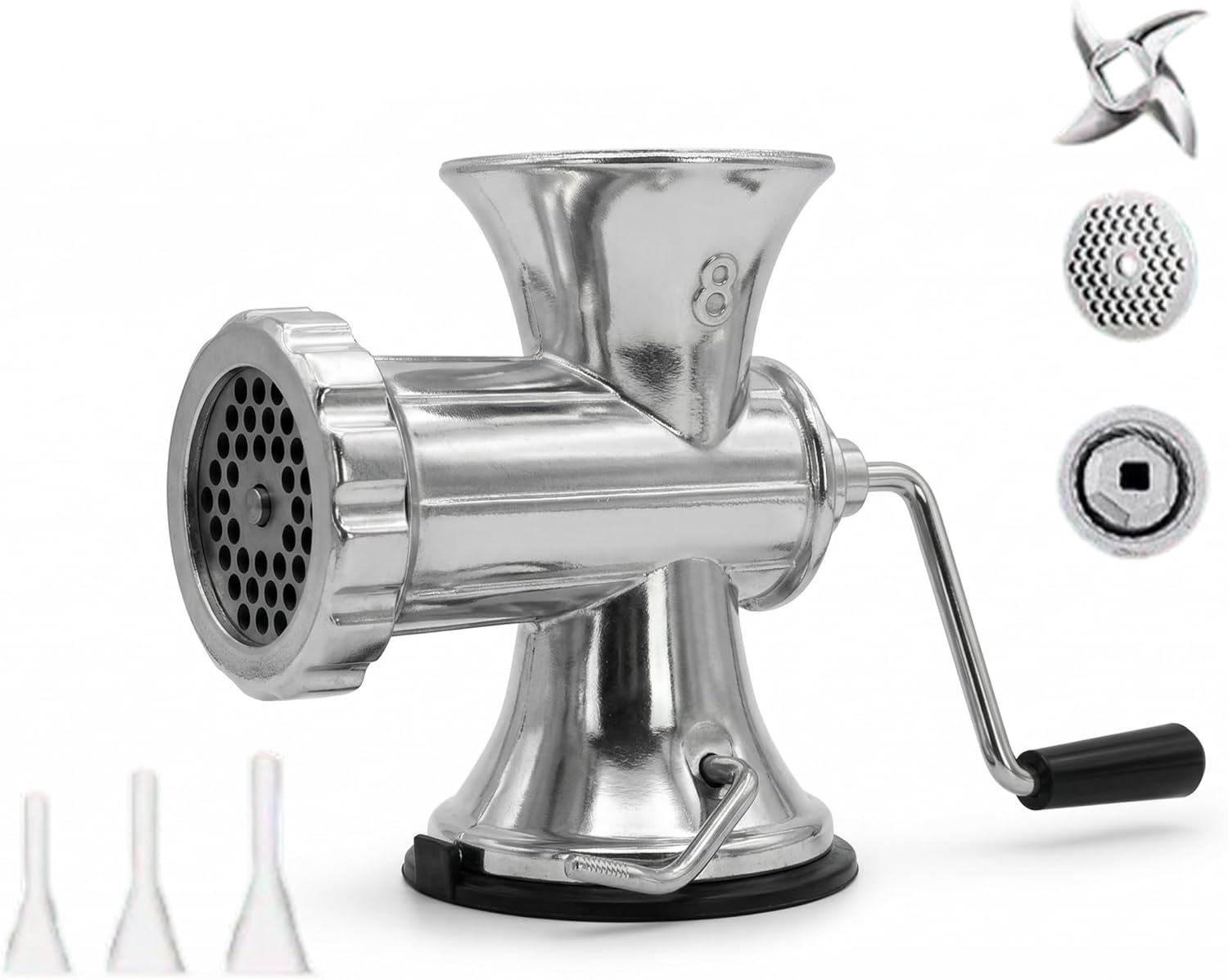 Xaila Manual Meat Grinder Heavy Duty Stainless Steel, Hand Crank Sausage Stuffer with Suction Cup Base & Table Clamp, Dishwasher Safe for Home Kitchen, Fresh Ground Beef, Pork, Pet Food