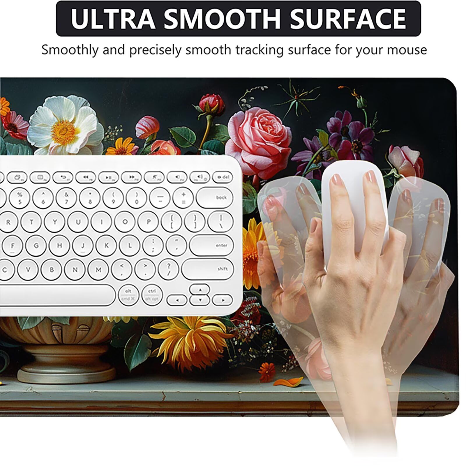 Florero Alfombrilla Ratón Gaming XXL 1500x800 mm, Alfombrilla Gaming Rosa Mousepad con Base de Goma Antideslizante, Impermeable Desk Mat para Teclado y Raton, Accesorios Gaming, Regalos de Hombre C-C