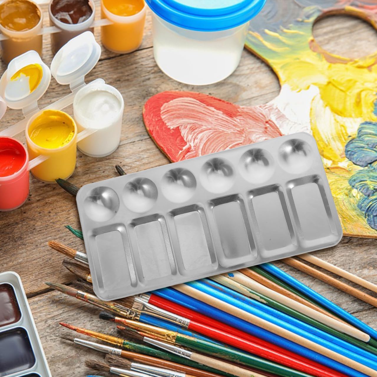 NUOBESTY 2 Pcs Stainless Steel Color Mixing Plates 9.05 X 4.33 Inch Pigment Palette Tool Metal Paint Dish for Watercolor Acrylic Drawing Trays Art Supplies