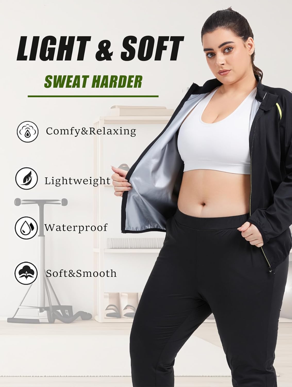 Sauna Jackets for Women Plus Size Long Sleeves Zipper Sauna Shirt Sweat Body Shaper for Workout Gym Exercise - Image 5