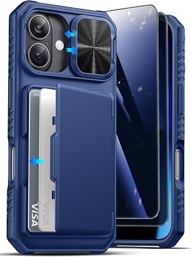 Miniatura 53 de ATATOO Funda para iPhone 16 con tarjetero (almacena 3-5 tarjetas) [bloqueo RFID] y funda para cámara deslizante, protección de grado militar, funda