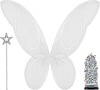 Vista 9 de Funcredible Alas de disfraz naranja, varita de estrella y purpurina – Juego de accesorios de cosplay para adultos y Halloween