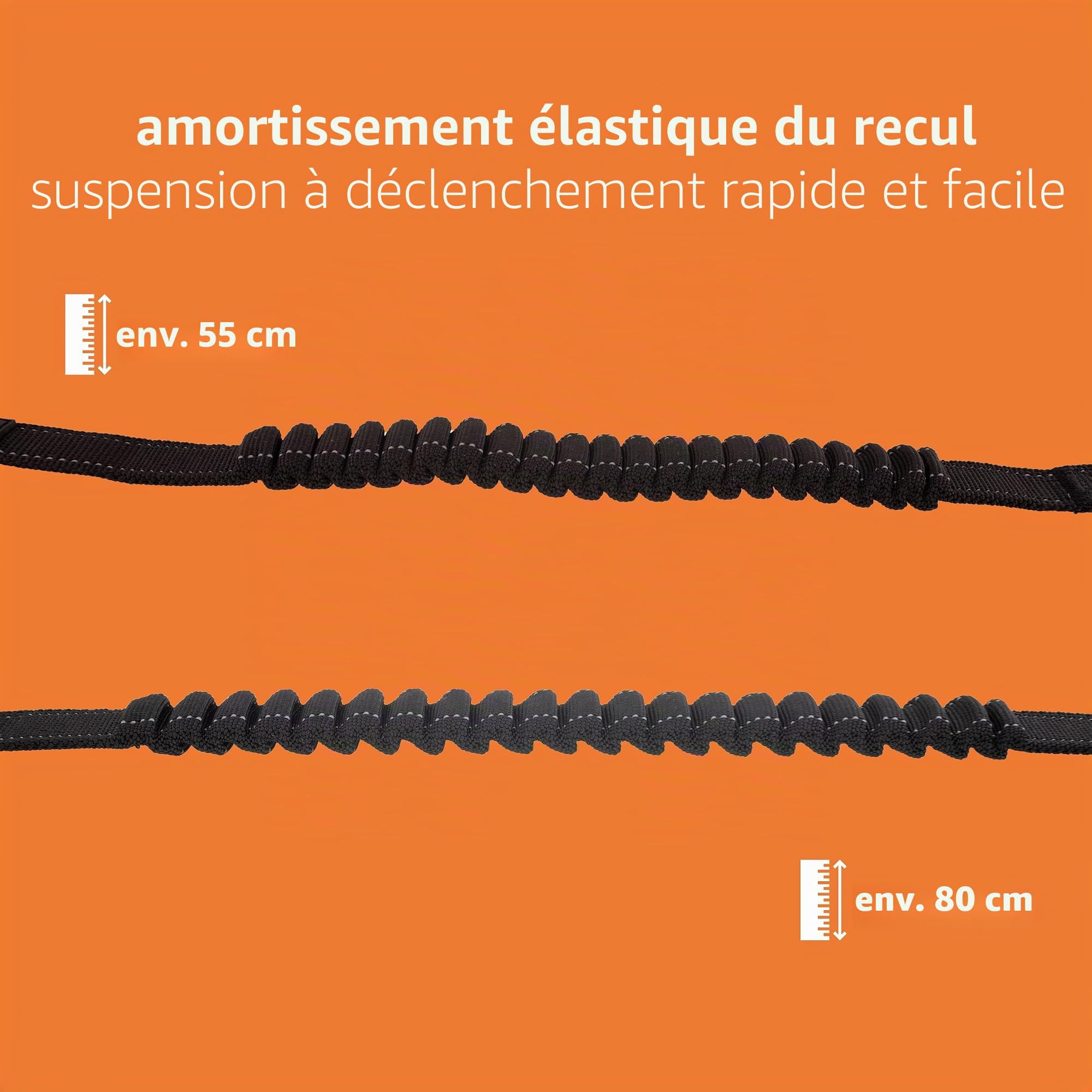Floxik Amortisseur élastique petit pour chiens de taille moyenne | Rallonge de laisse élastique pour chaque laisse de chien | Idéal pour le jogging, le cyclisme et la promenade Noir