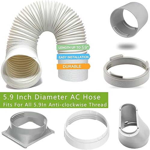 Miniatura 5 de Manguera de CA portátil de 5.9 pulgadas de diámetro para aire acondicionado portátil, adecuada para adaptador de manguera de escape de 5.9