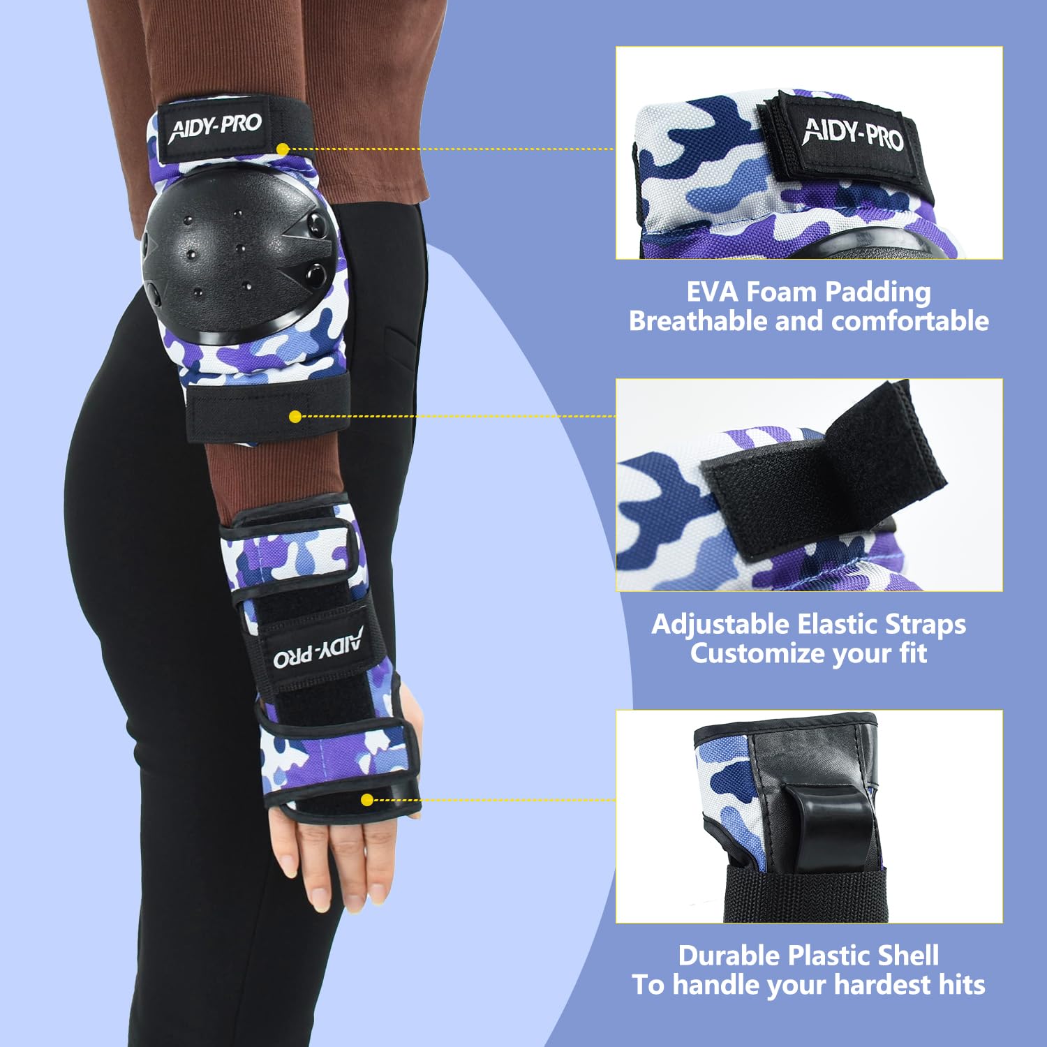 Juego de rodilleras y coderas para niños, equipo de protección para monopatín, 6 en 1, protectores de muñeca para niños, para patinaje, patinaje, ciclismo, azul 3