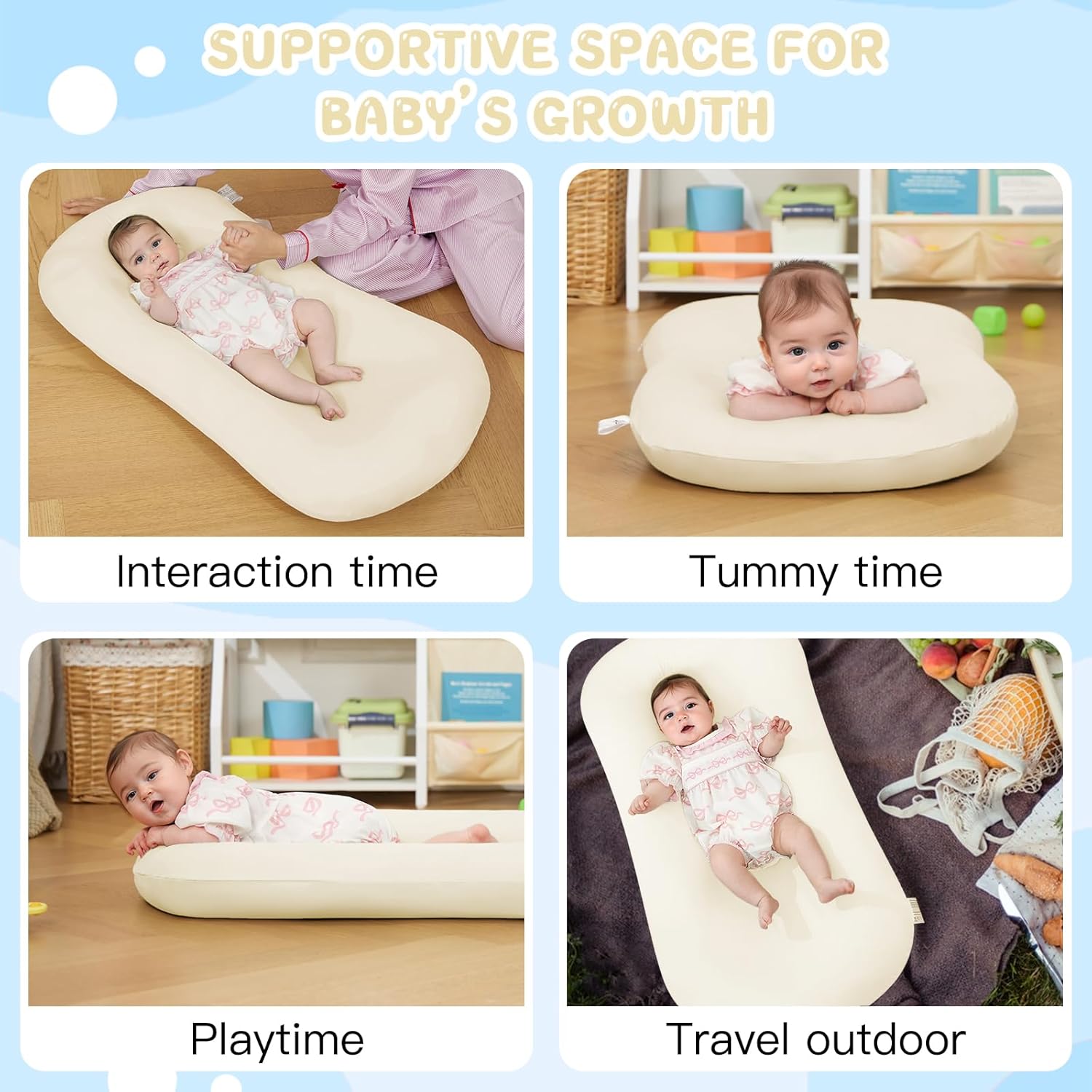 Lucakuins Baby Lounger, Bionic Design Baby Lounger for Newborn 0-24 Months, Soft Organic Cotton Breathable Lounger for Infants (White)