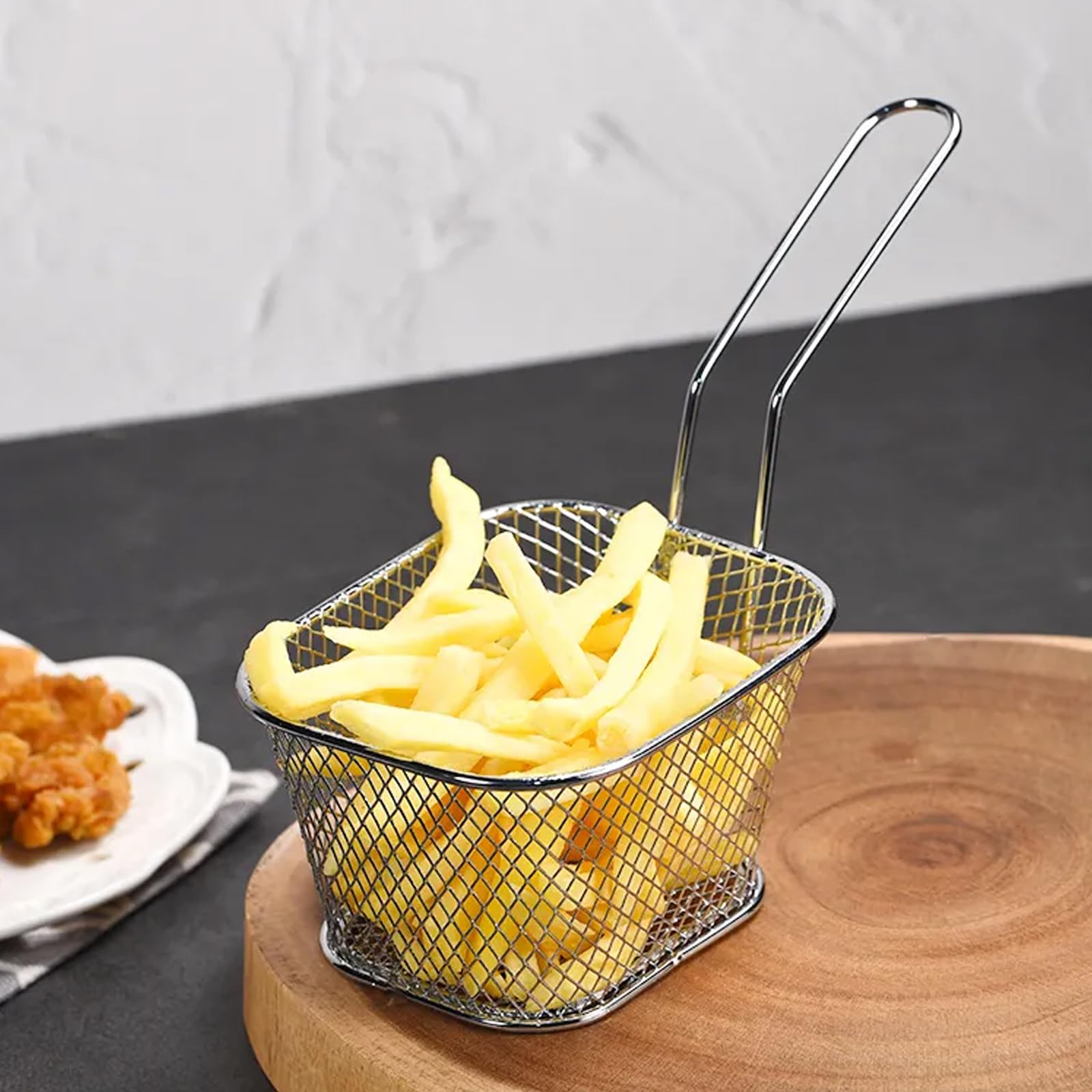 12 cestini per patatine fritte, in acciaio inox, piccoli cestini da portata con manico, mini cestini per patatine fritte, gamberetti, anelli di cipolla e snack