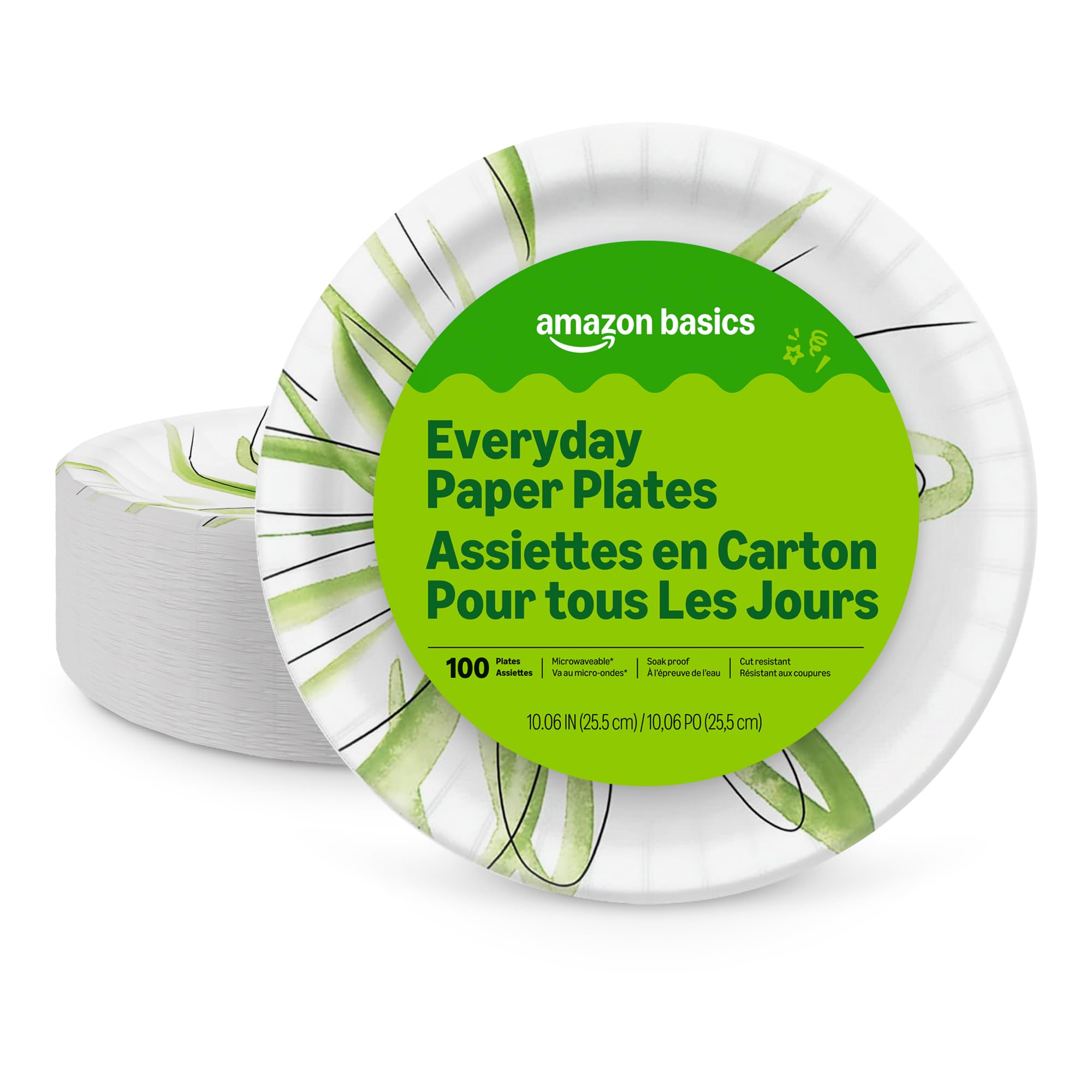 Amazon Basics Everyday Paper Plates 10 Inch, Disposable, 100 Count