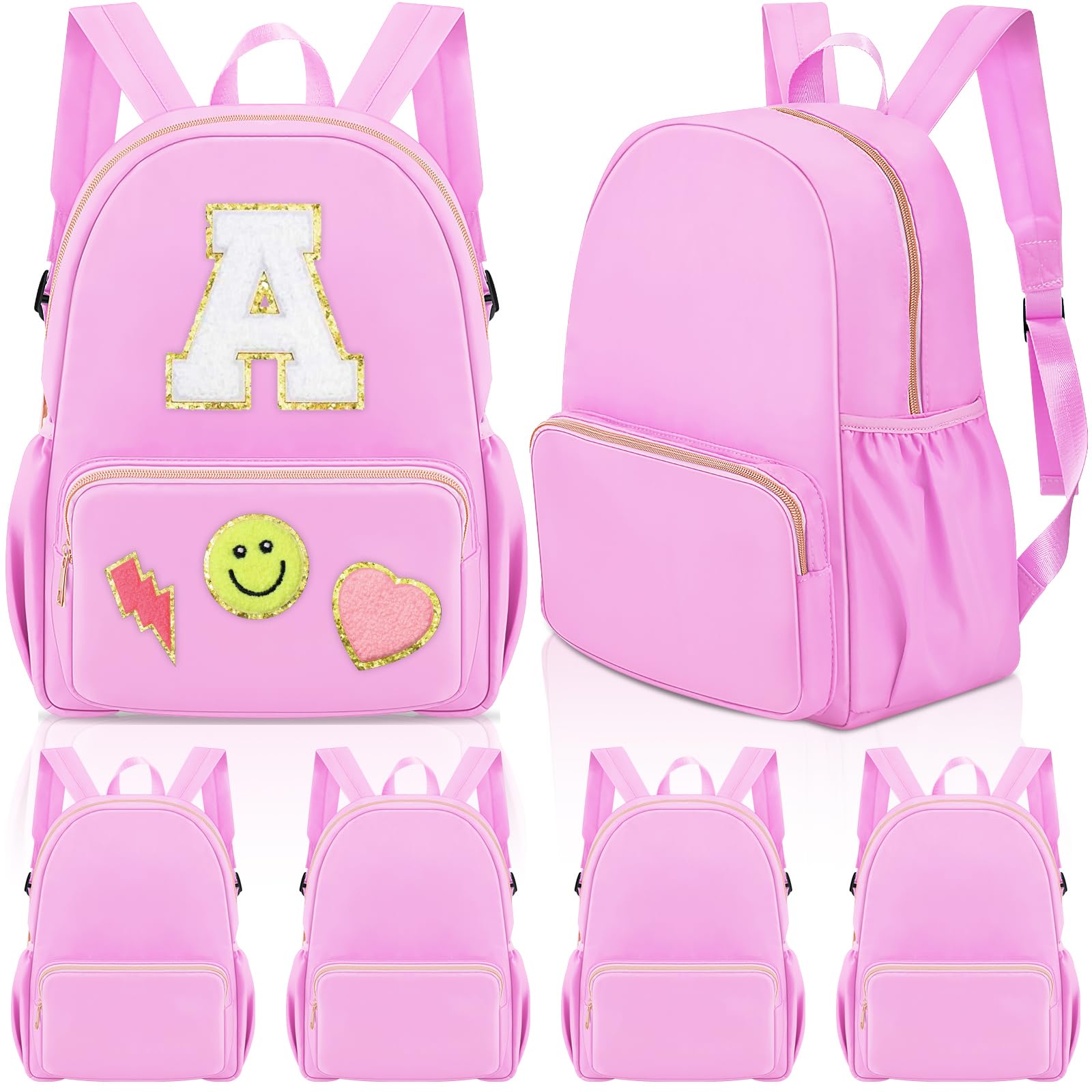 Cunno 4 Pcs Nylon Backpack Kids Bulk Toddler School Bookbag for Girl Boy Plain Waterproof Preppy Backpack Travel for Student(Pink)