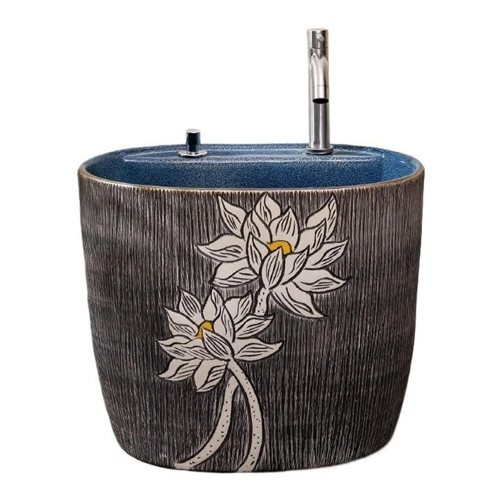 HADECOLL Ceramic Utility Sink with Drain and Faucet, Floor Mount Basin for Household, Restaurant, and Outdoor Use,