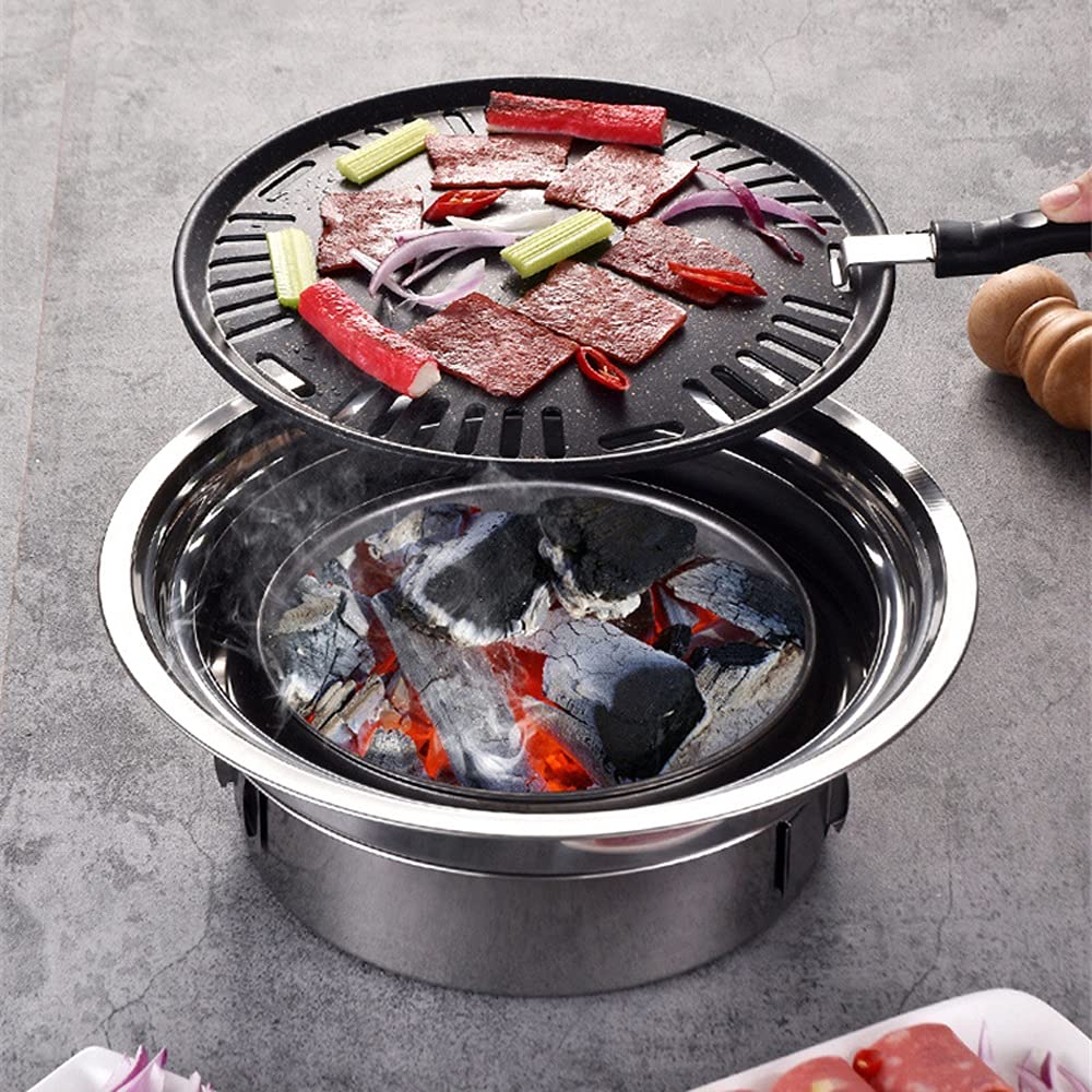 Portable Barbecue Grill Antiadhésif Pliant Barbecue Grill Mini Rond Camping en Plein Air Pique-Nique Barbecue Outil
