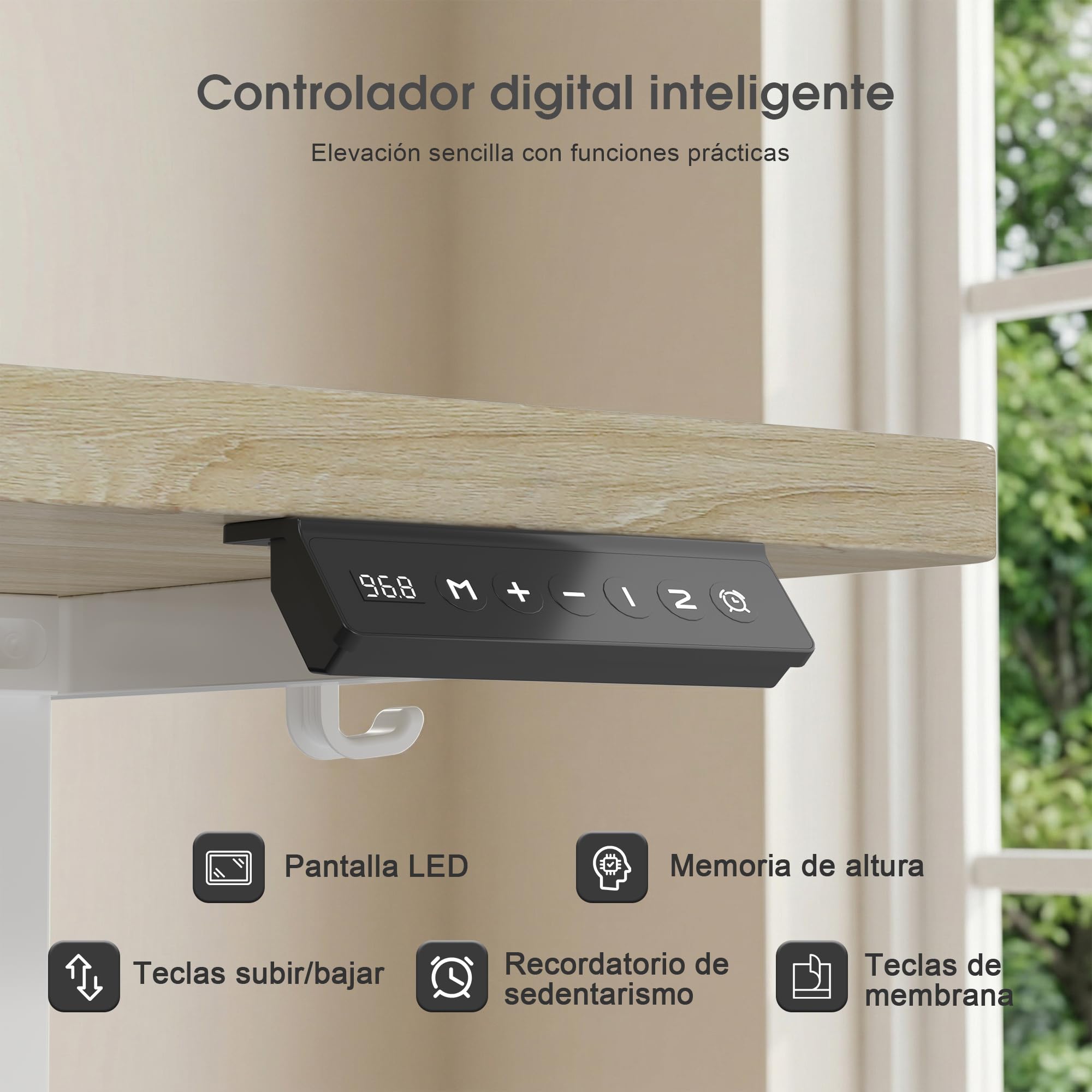 JUMMICO Escritorio eléctrico de Altura Ajustable 140 x 70 cm, Escritorio eléctrico con Bandeja de gestión de Cables, Escritorio de pie y Mesa abatible de 18 mm, Beige