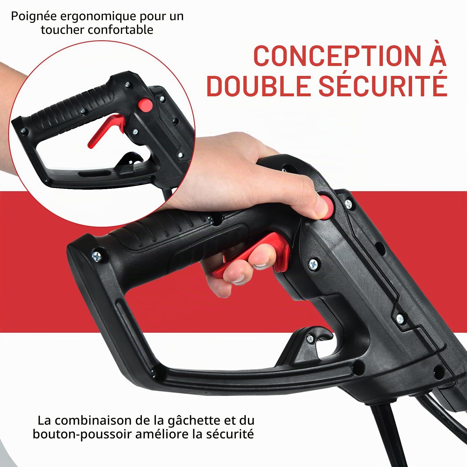 SOARS Motobineuse Electrique Pliable 1200W, Largeur de Travail 36 cm, Profondeur de Travail 22 cm, 4 Fraises, Motoculteur avec Interrupteur de Sécurité (Rouge, 36 x 40 cm, avec Roues, Premium)