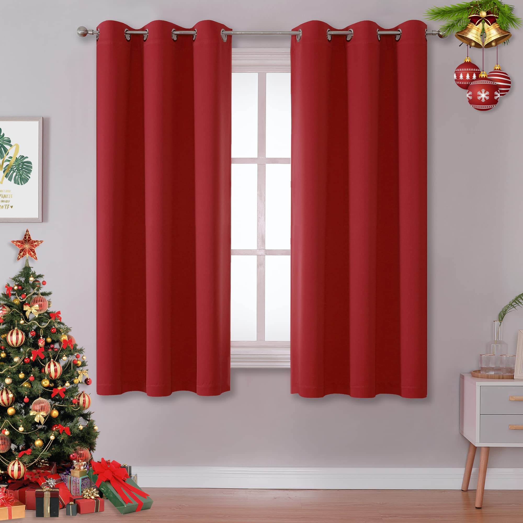 DUALIFE Red Blackout Curtains for Bedroom 45 Inch Length Room Darkening Thermal Insulated Short Kitchen Curtains with Grommet Window Drapes Curtain Panels for Living Room 38 x 45 Inches Long