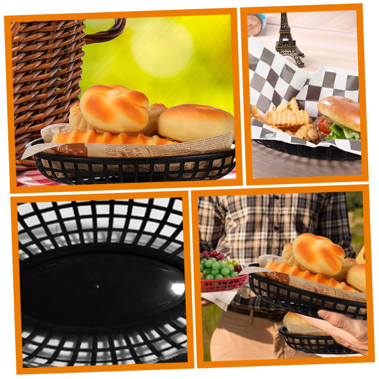 SOLUSTRE 6Pcs Oval Plastic Fast Food Baskets Serving Platters for Snacks Fruits Burgers Compact Fry Basket for Home Restaurant Use Easy to Clean