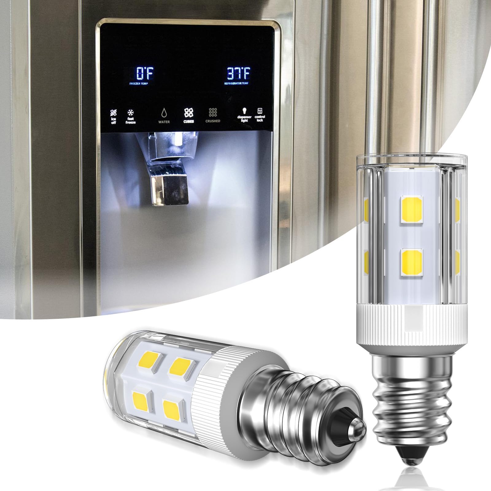 2 Pack E14 2W LED Bulb Replacement 20W Halogen Refrigerator Light Bulb, Cool White 6000K Freeze Cooker Hood E14 SES Small Edison LED Bulbs, Flicker Free, Non-Dimmable
