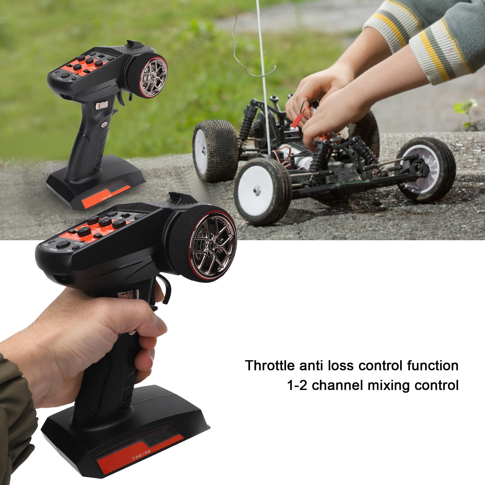 2.4GHz 7 Channels Remote Controller with Receiver for RC Cars Boats Infinite Speed Throttle