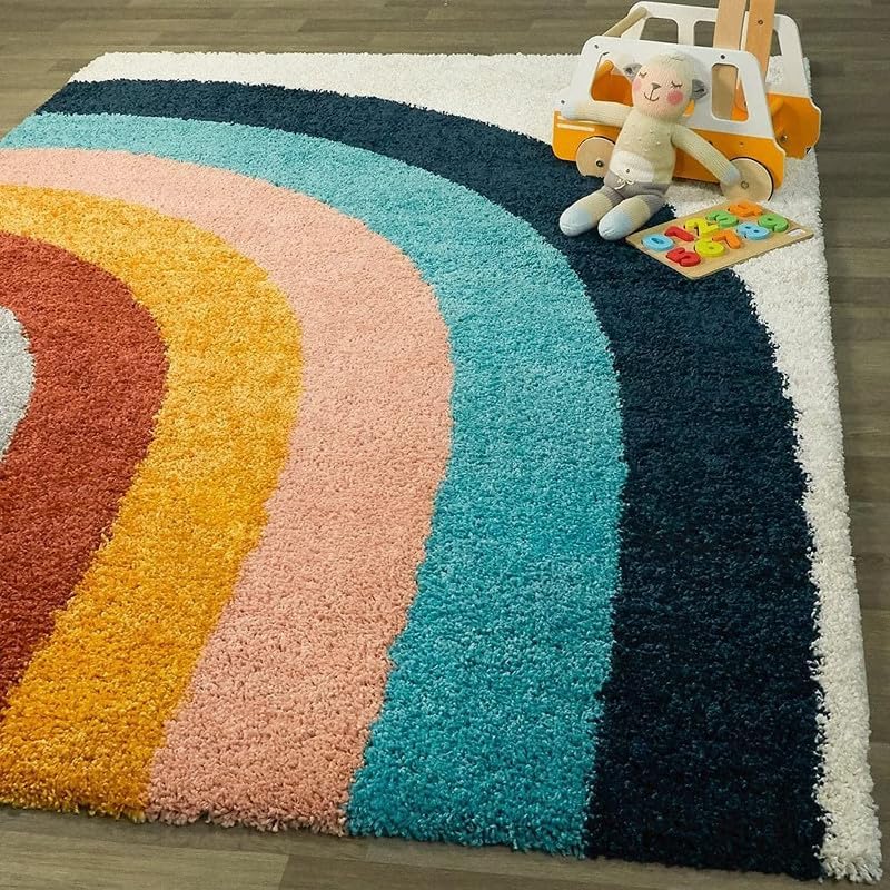Super Soft Modern Handwoven Multi Shag Collection Anti Skid Carpet Size 6 x 6 Feet Square Colour (Rainbow)