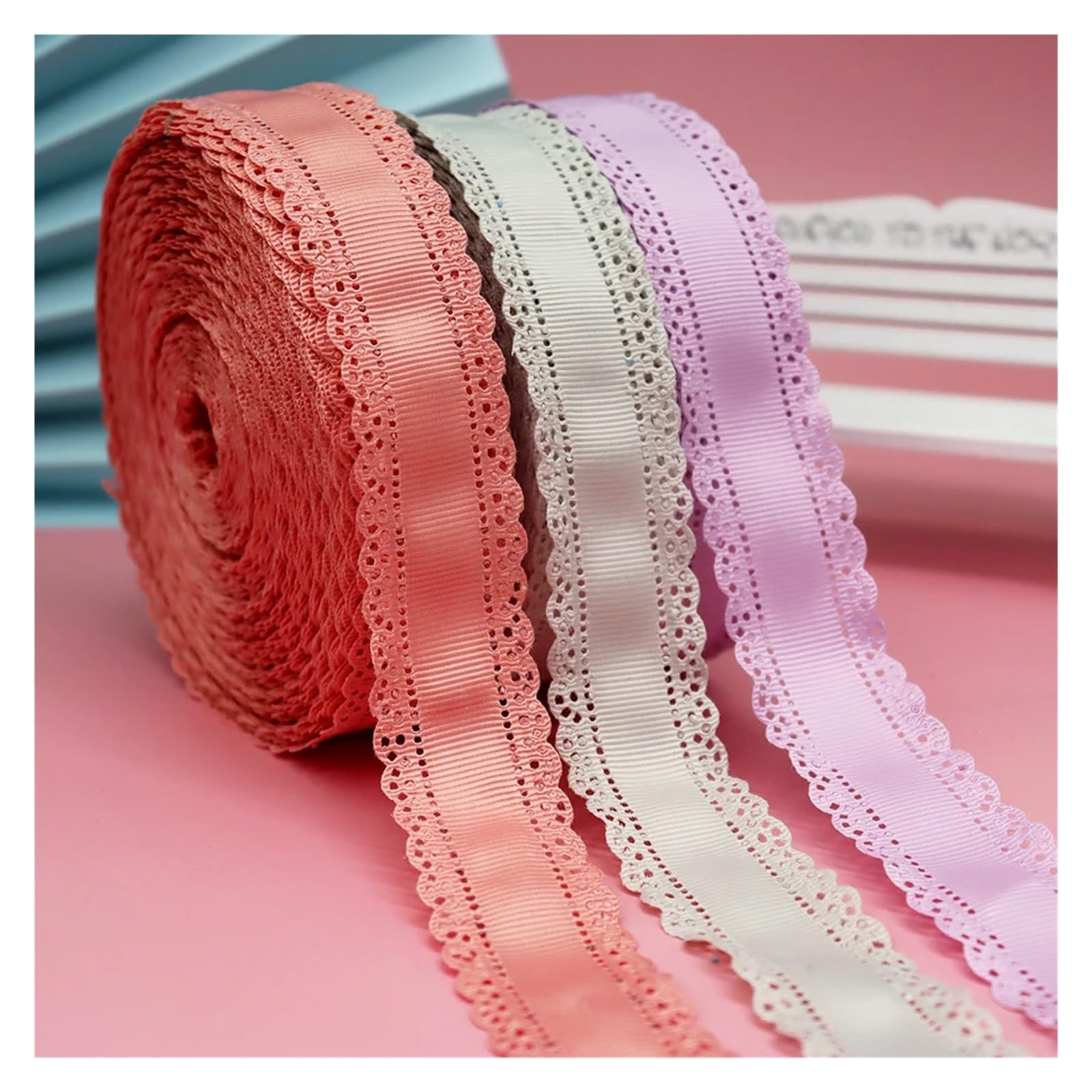 Wstążka, wstążki do pakowania prezentów, Koronkowa wstążka grosgrain z kwiatowym wzorem, wielokolorowa, 3 cm, 1,25 cala(Blue2)