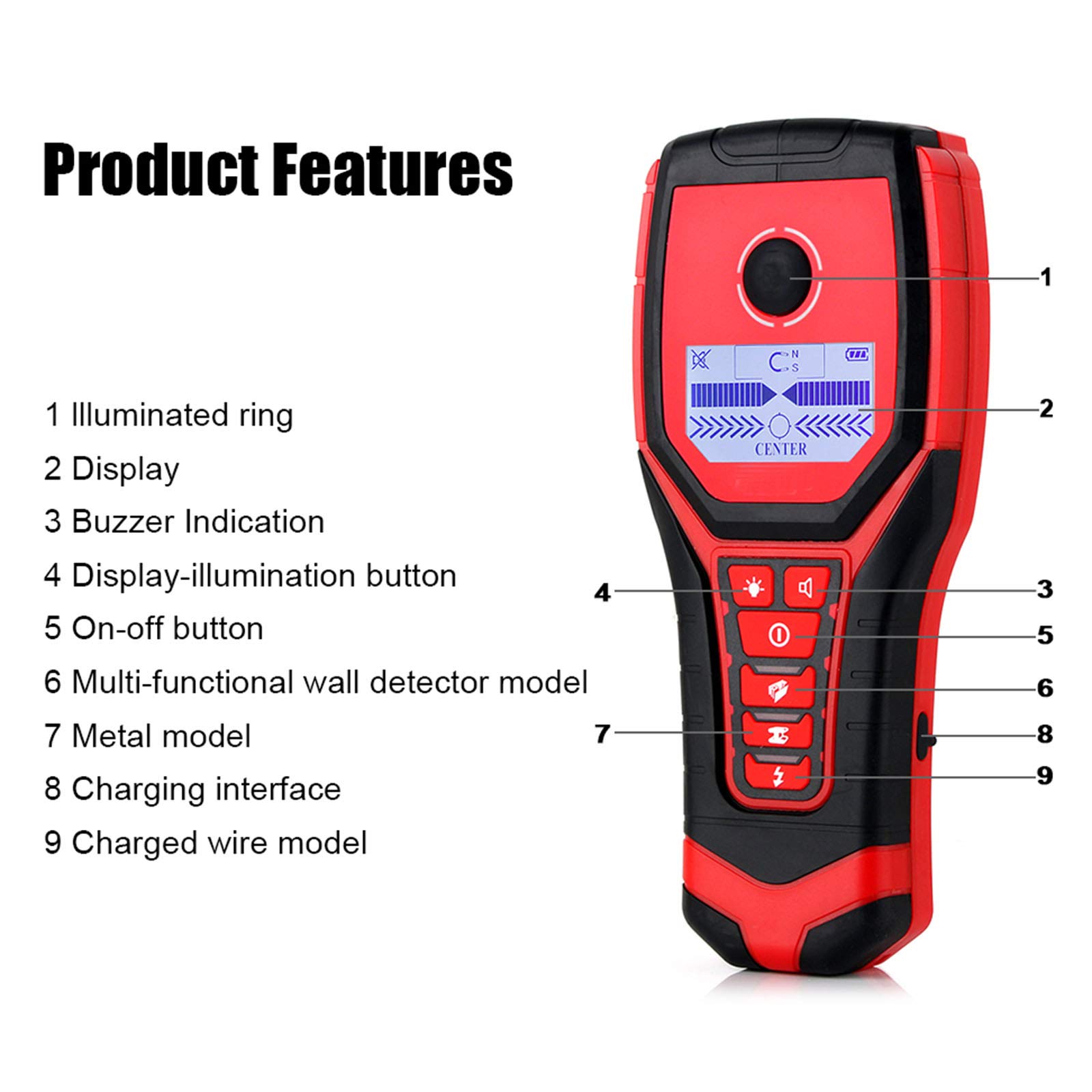 HMTE Detector de Pared Multifuncional, Find Metal Sensor Probador de Pared de Mano Profesional para Cable eléctrico de tubería de plástico