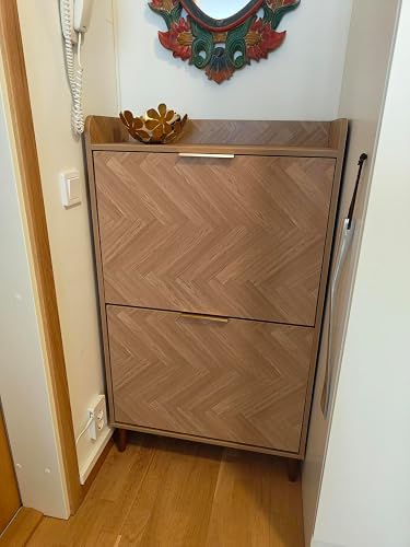 Meuble à Chaussures 2 abattants, Étagère à Chaussures à 3 Niveaux, avec
