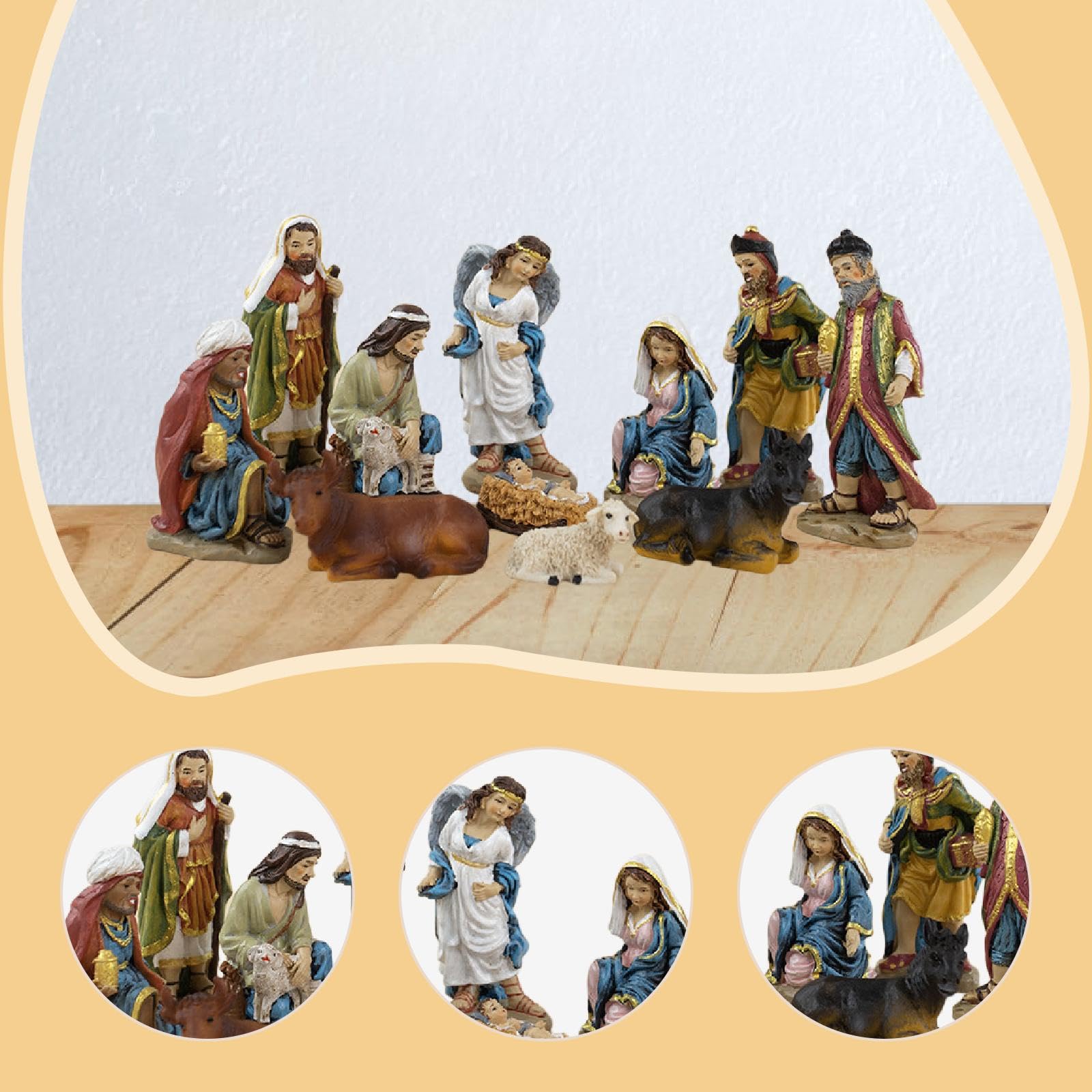 11Pcs Weihnachten Krippen Figuren Mini Krippen Szene Set Religiöse Dekoration für Urlaub, Mehrfarbig