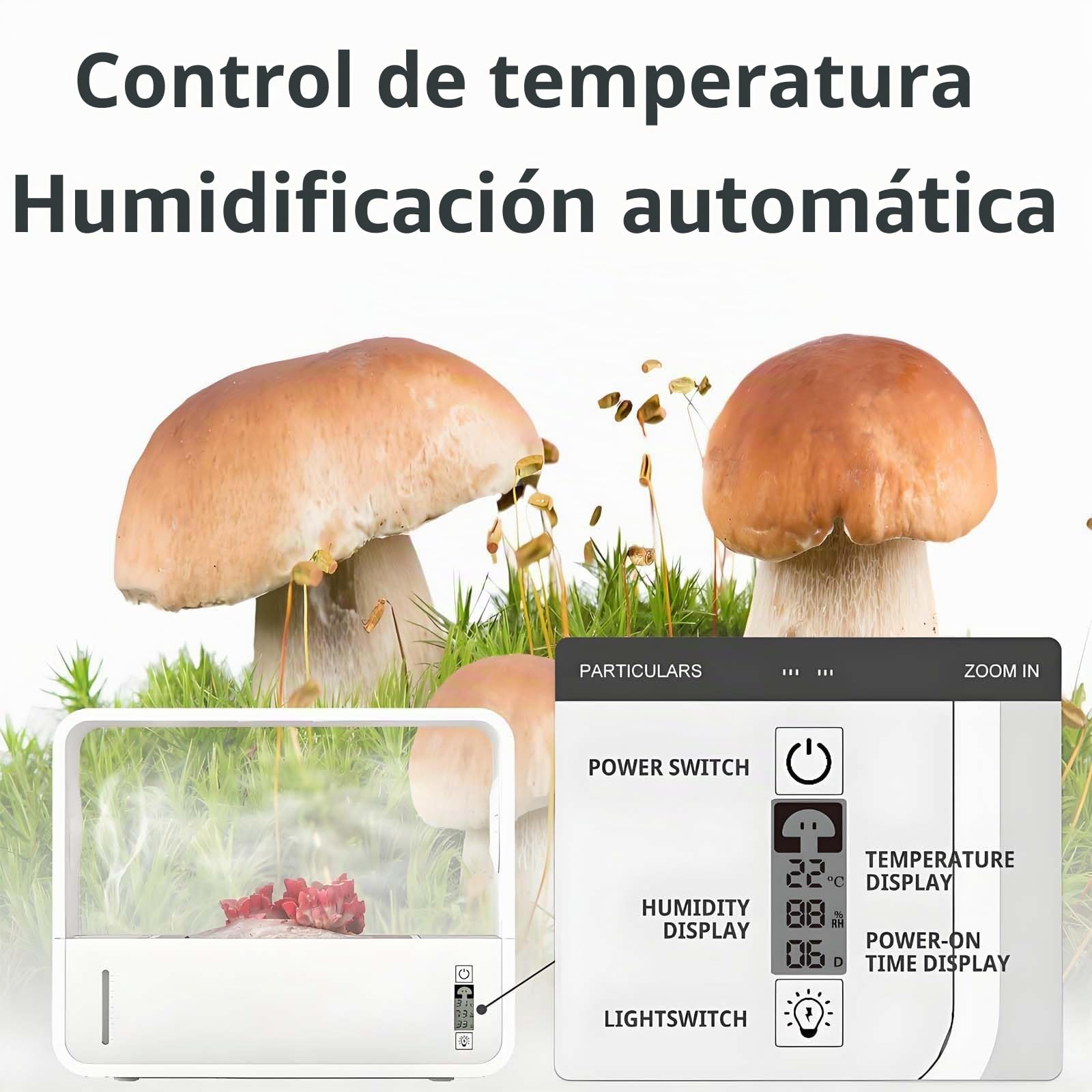 Kit de Cultivo de Setas con humidificación automática, Tienda de Cultivo Inteligente para Interior con luz LED y Pantalla de Temperatura, Caja de Aire estático para Uso doméstico para Setas Shiitake,