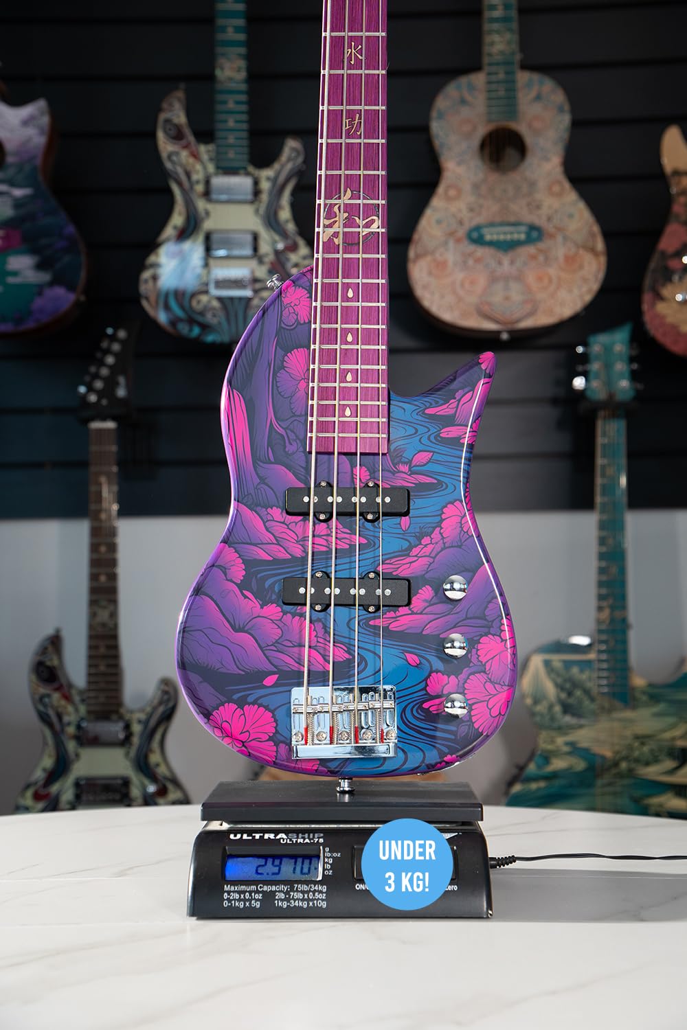 Lindo Kawa Electric Travel Bass Guitar | Japanese River Graphic